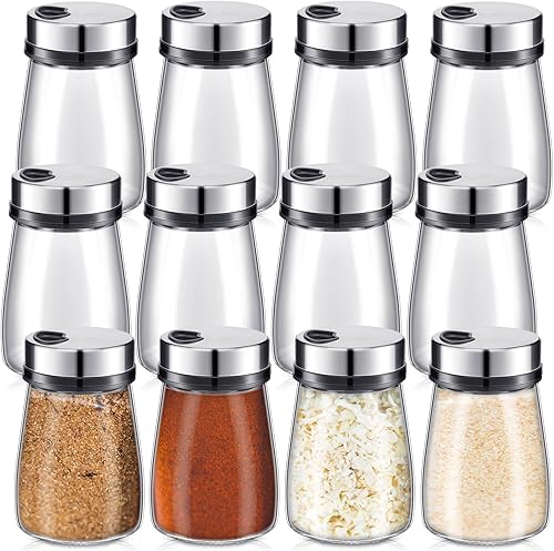 Juego de 12 saleros y pimenteros con agujeros ajustables para verter 6 onzas, dispensador de especias de acero inoxidable para cocina, campamento,