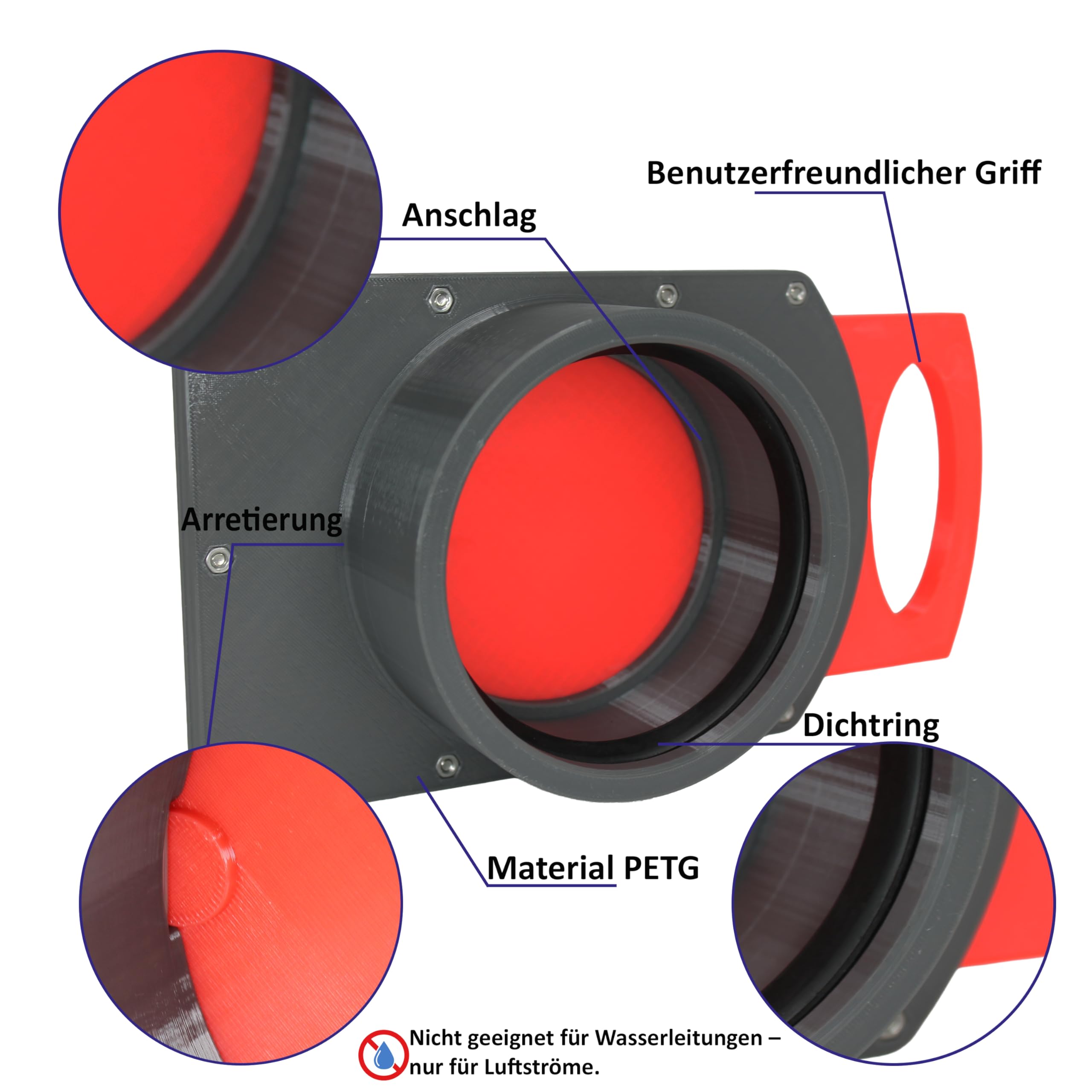GENERIC 3er Set - DN 50mm Luft-Absperrschieber mit Muffe | Blastgate | PETG | Werkstattabsaugung | Absauganlage | Späneabsaugung | Abluft - Sperrschieber | Staubsammler | Luftreiniger | 3 Stück
