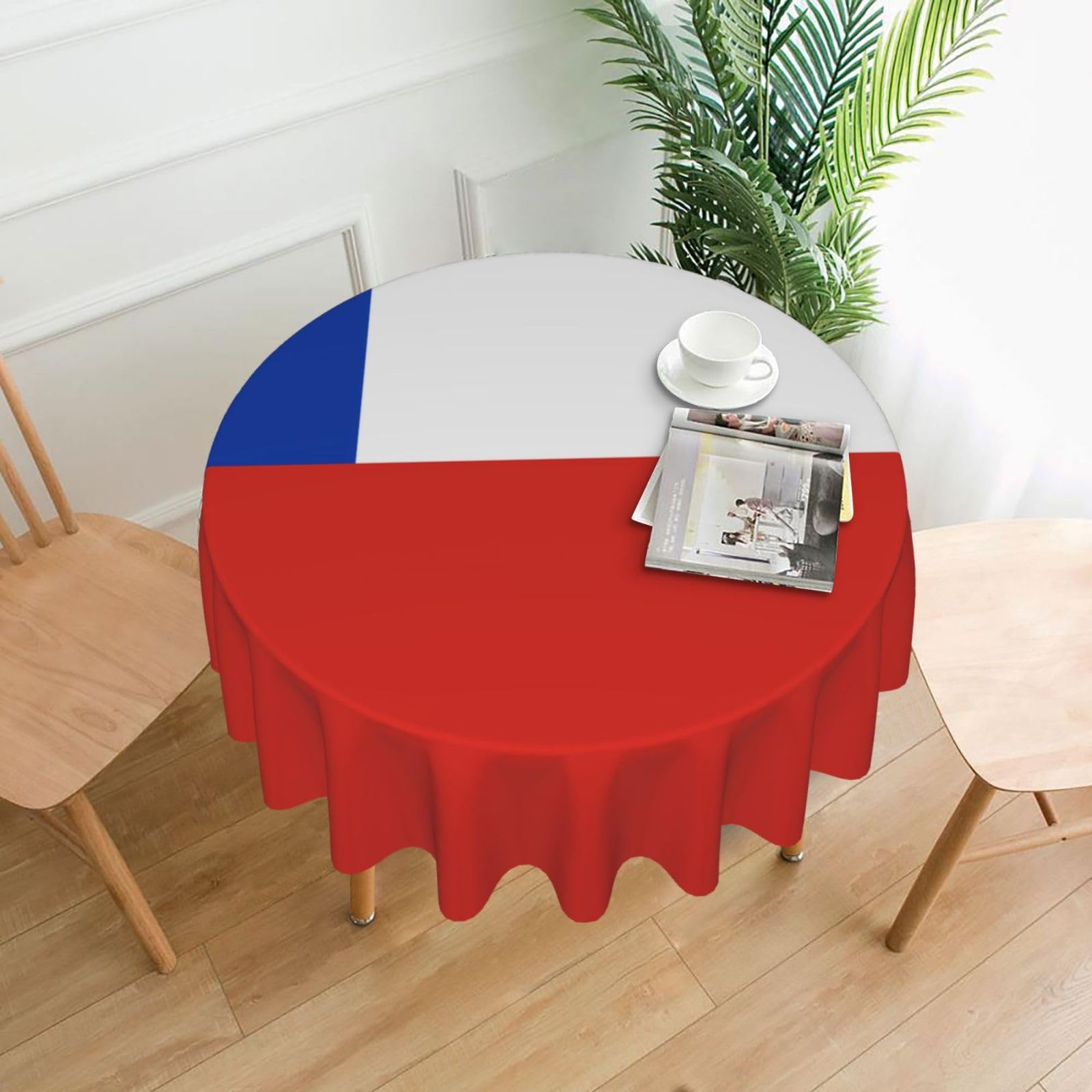 HLSBSSL Flag of Chile Printed round decorative tablecloth, 60 inches, suitable for various tables in the living room, dining room, coffee table, etc.