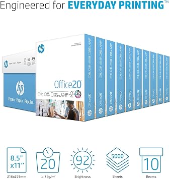 HP Papers Office20 Inkjet Print Copy & Multipurpose Paper, white