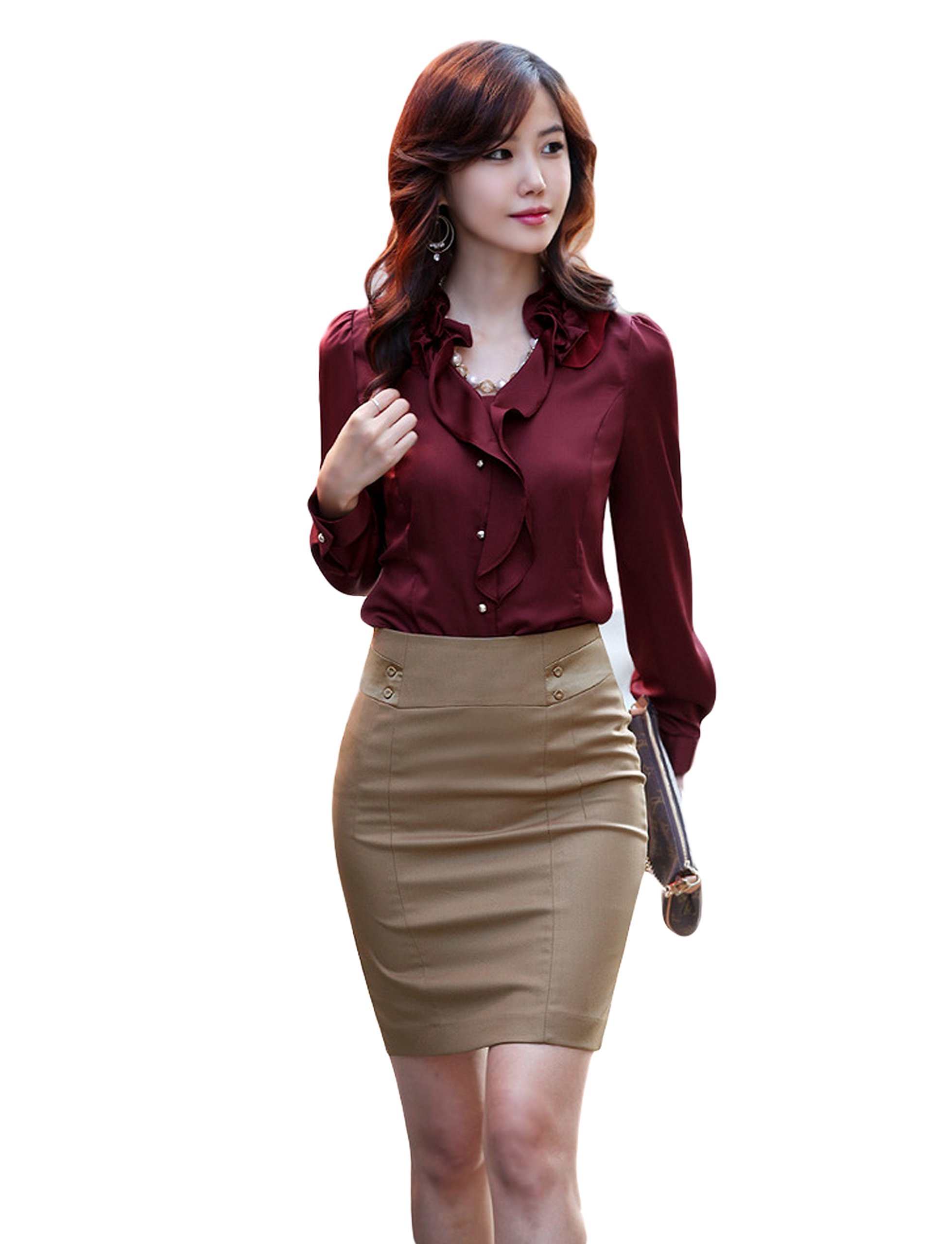 Camicia da donna a maniche lunghe con fiocco Vino rosso 40