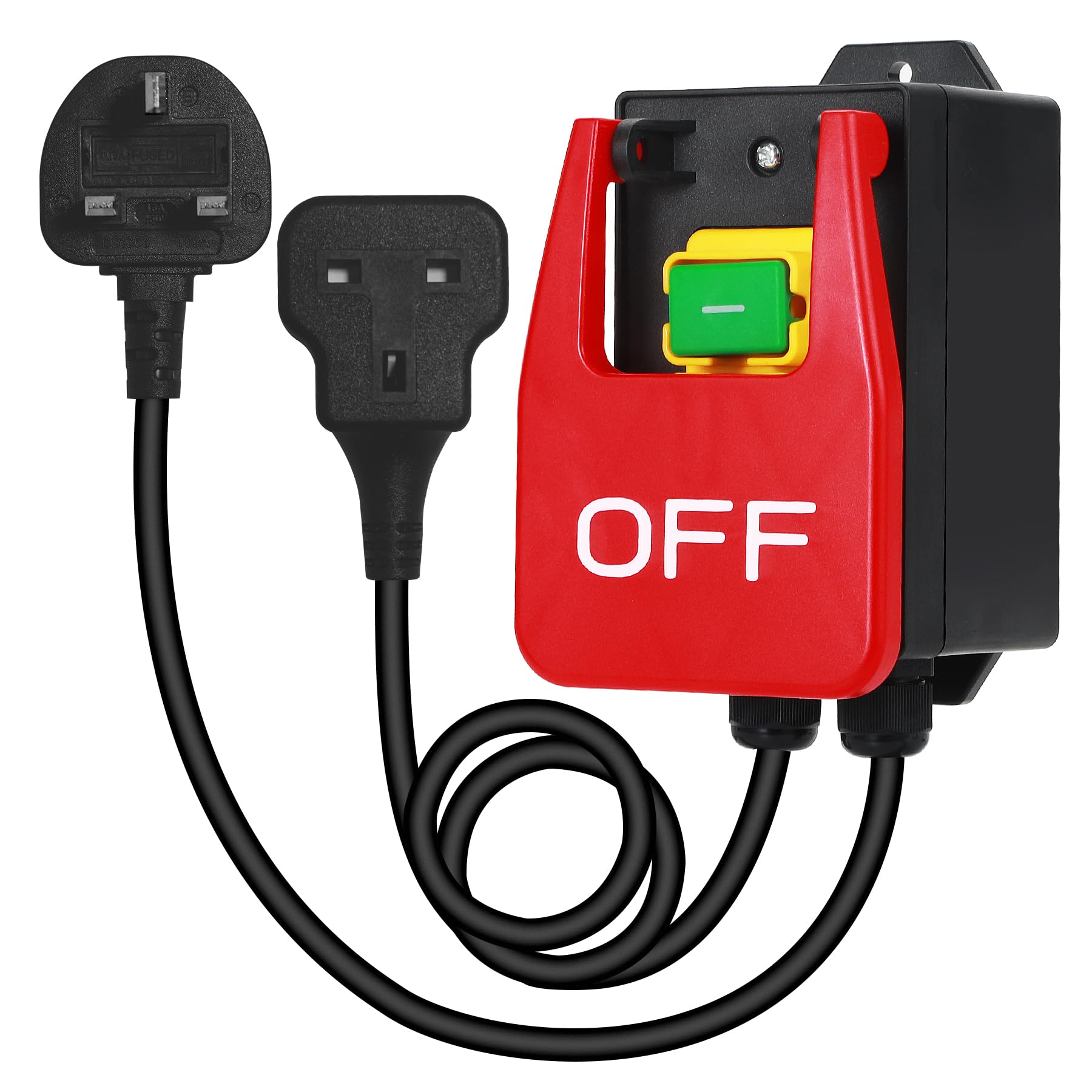 BOSYTRO Single Phase On/Off, 220V to 250V Emergency Stop Switch, Electromagnetic Pressure Switch with Socket for Quick Switch-off of Milling Tables and Electrical Equipment (off)