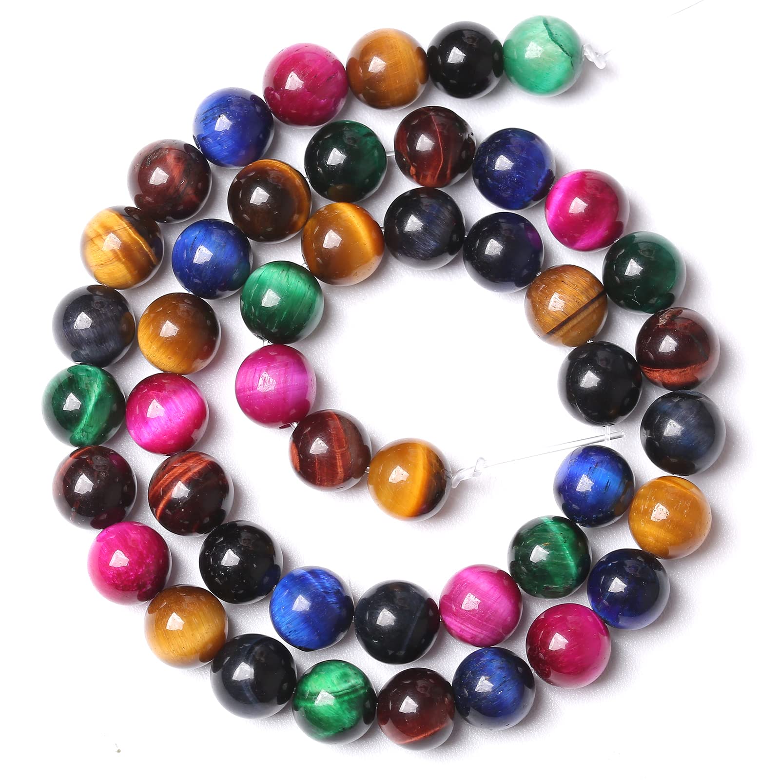 72pcs 10mm AAA Naturale Colorato Occhio di Tigre Perline Pietre Gemme Rotonde Distanziatore Perline sfuse per la creazione di gioielli fai da te Braccialetto Collana 81,3 cm 2 fili
