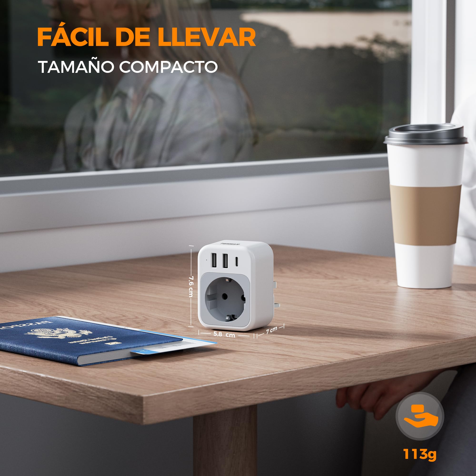 TESSAN Paquete de 2 Adaptador Enchufe UK, 4 en 1 Enchufe Tipo G con USB C y 2 USB A, Adaptador Ingles a Español 3250 W, Adapter Irlanda, EU to UK Plug Adapter para Irlanda Escocia