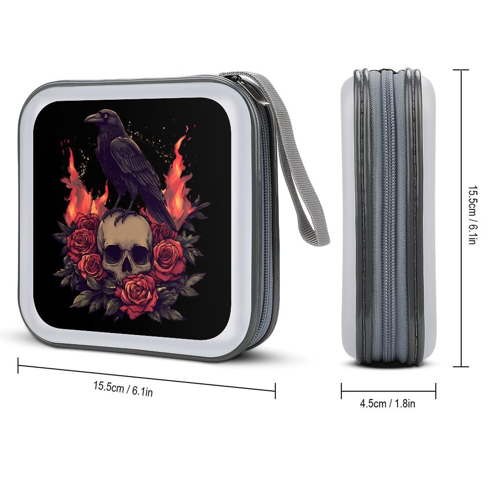 Gothic Skull Black Crow CD Case Plastic DVD Case Holder Wallet Disc Storage Organizer for Car Travel