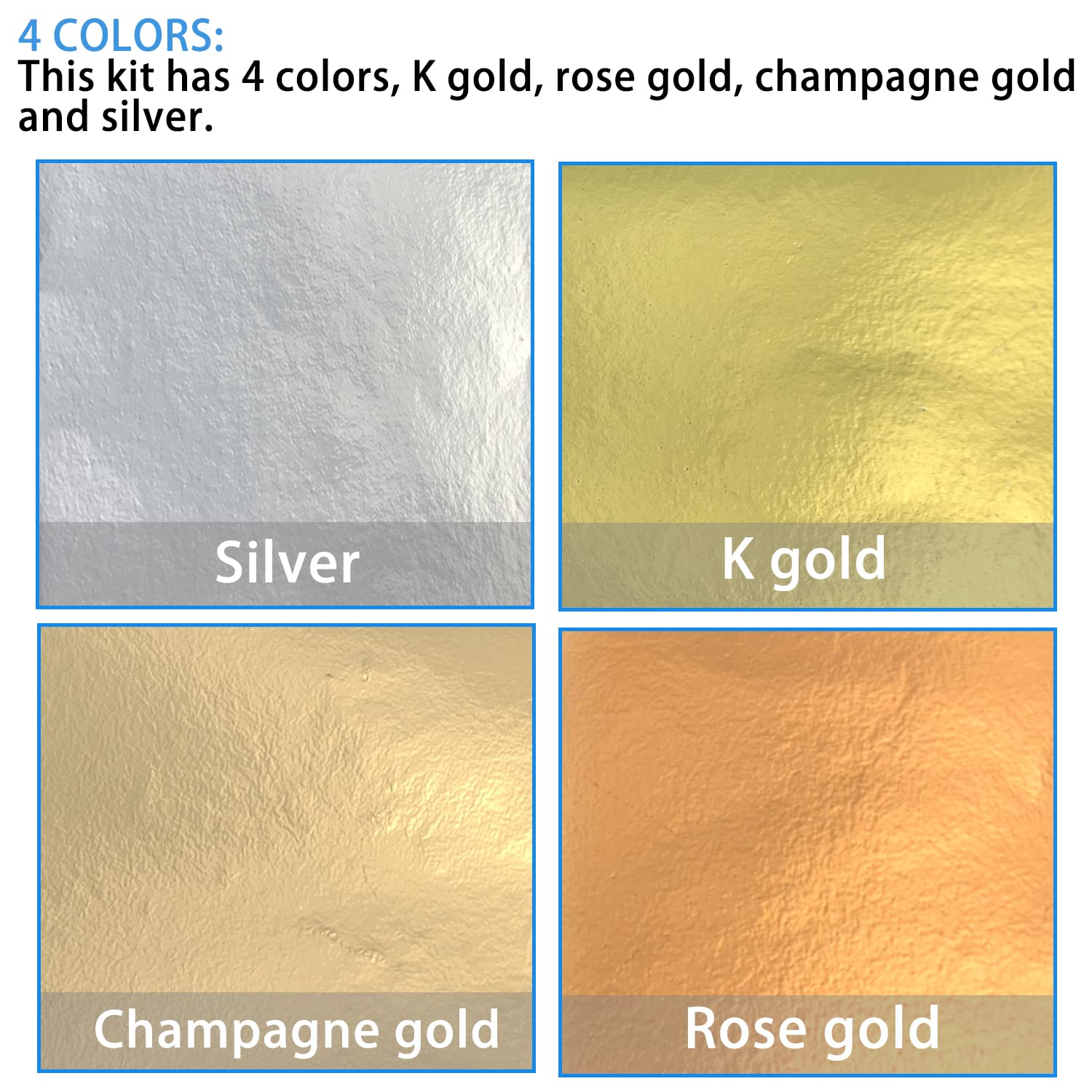 Juego de 200 hojas de hojas doradas de imitación multiusos, con 2 bolígrafos de lana y 2 pinzas de plástico para arte, manualidades, mejoras del hogar, arte de uñas (oro K, oro rosa, oro champán,