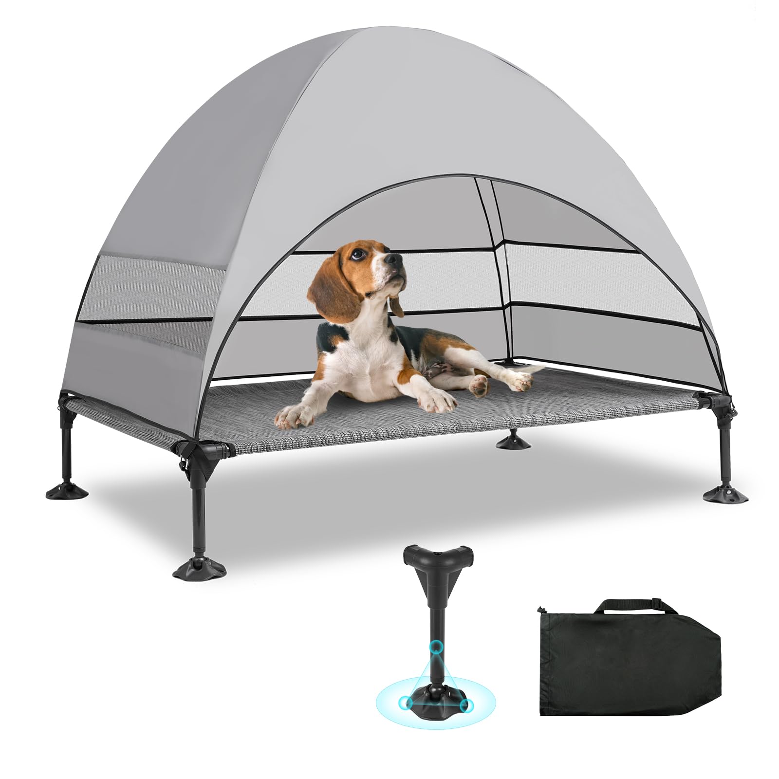 Snagle Paw Elvated Dog Bed With Canopy,Portable Raised Outdoor Dog Bed with Anti-Slip Feet,Wider Shade Pet Cot with Breathable Mesh,Waterproof Pet Cot for Large Dogs Camping,Indoor& Outdoor Use
