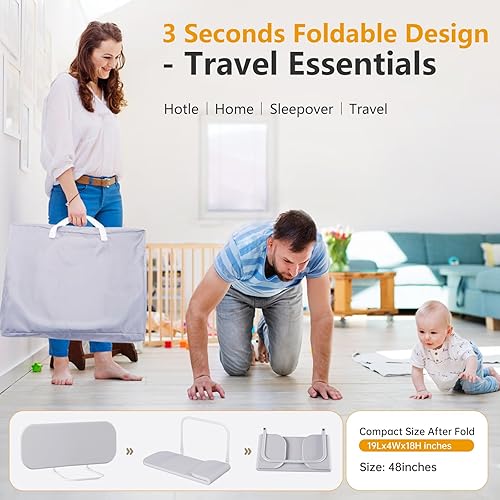 Miniatura 5 de Rieles de cama para niños pequeños para viajes, barandilla de cama portátil para cuna, camas individuales, queen, matrimonial, king, fácil de