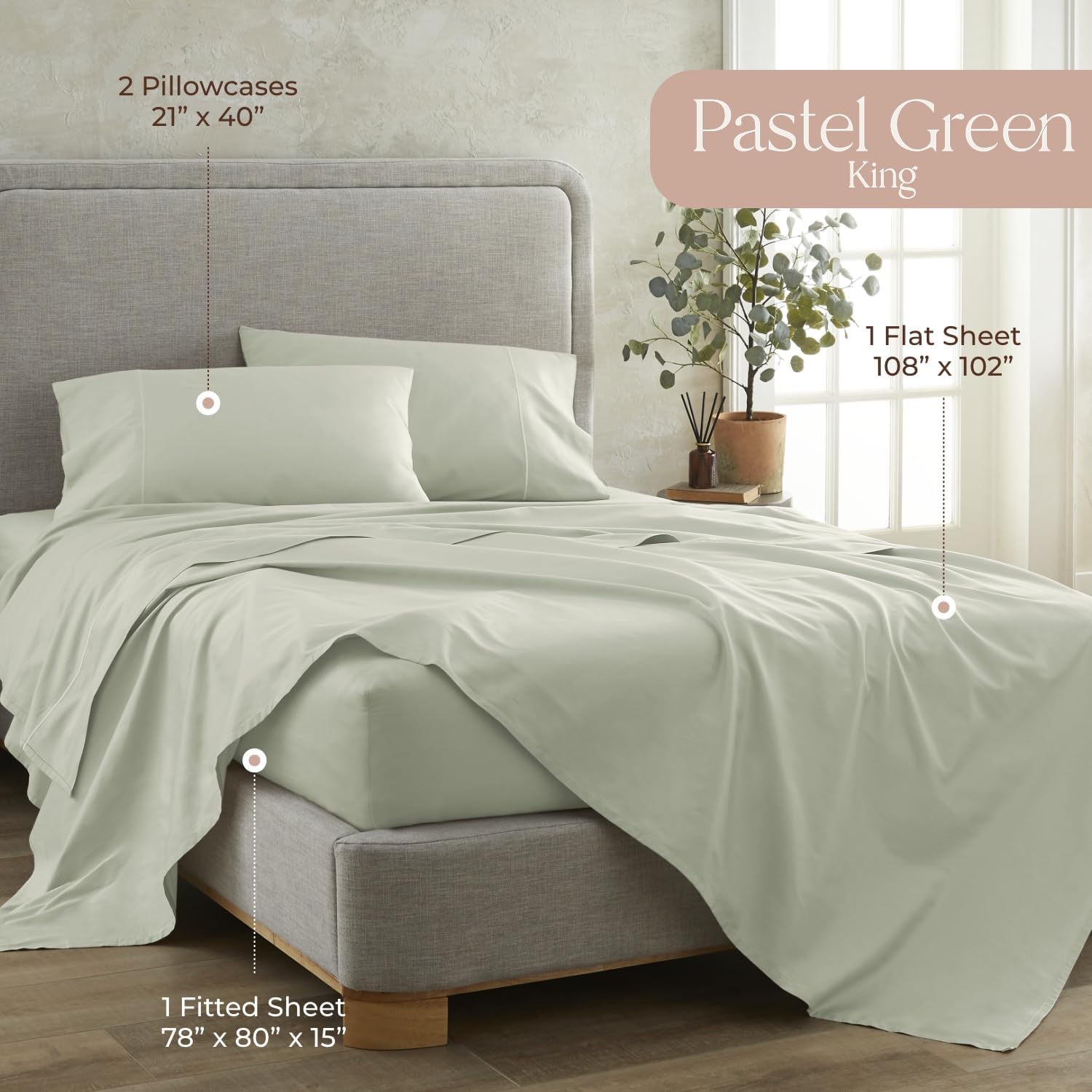 100% Organic Cotton Sheets Queen Size - GOTS Certified Organic Bed Sheets with Deep Pocket 300 Thread Count & Cozy Sateen Weave Gets Softer with Each Wash - Luxury 4 Piece Set (Pewter, Queen)