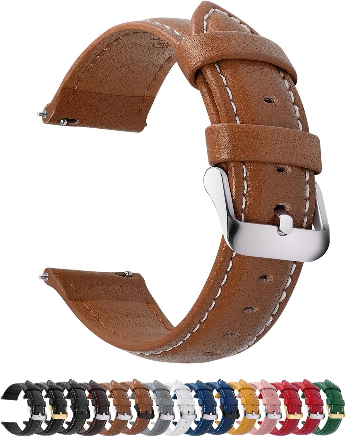 Fullmosa Watch Band, Quick Release Leather Watch Strap for Men Women, Replacement Bands Width 12mm 14mm 16mm 18mm 19mm 20mm 21mm 22mm 24mm
