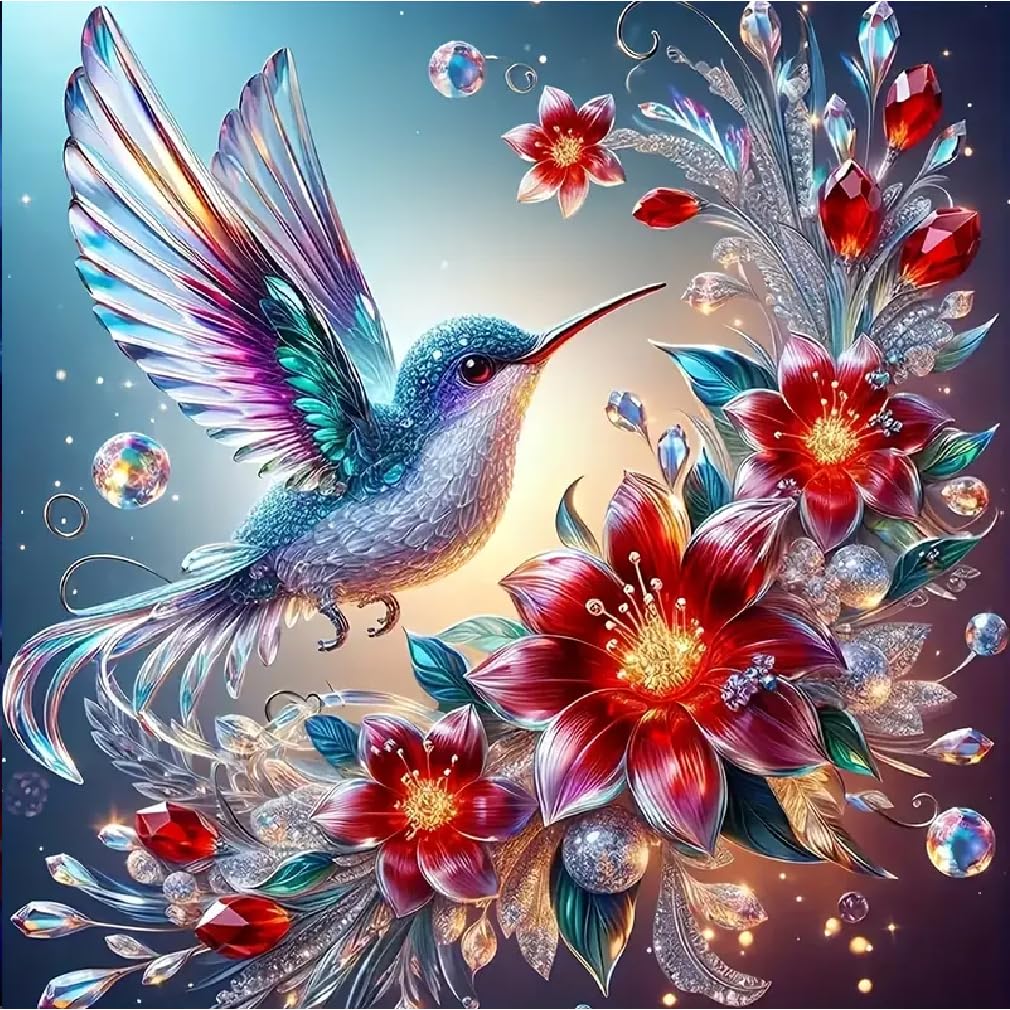 Diamond Painting Fleur De Colibri Diamond Painting Adulte, 5D Point De Croix Broderie Diamant Kit Complet, DIY Rond Puzzle Stitch Peinture Diamant