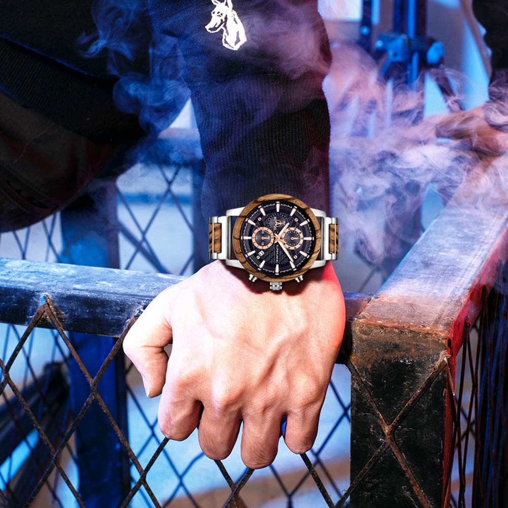 Orologio in Legno da Polso Uomo Calendario Cronografo Quarzo Naturale