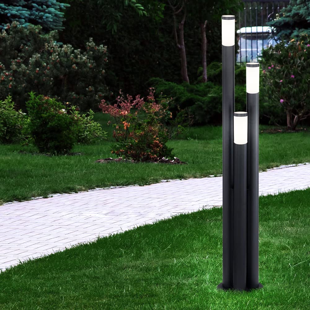 Säulenleuchte für Außen 170 cm Garten Stehlampe Edelstahl Standleuchte Terrasse groß, drei Säulen in anthrazit, E27, Höhe 170 cm