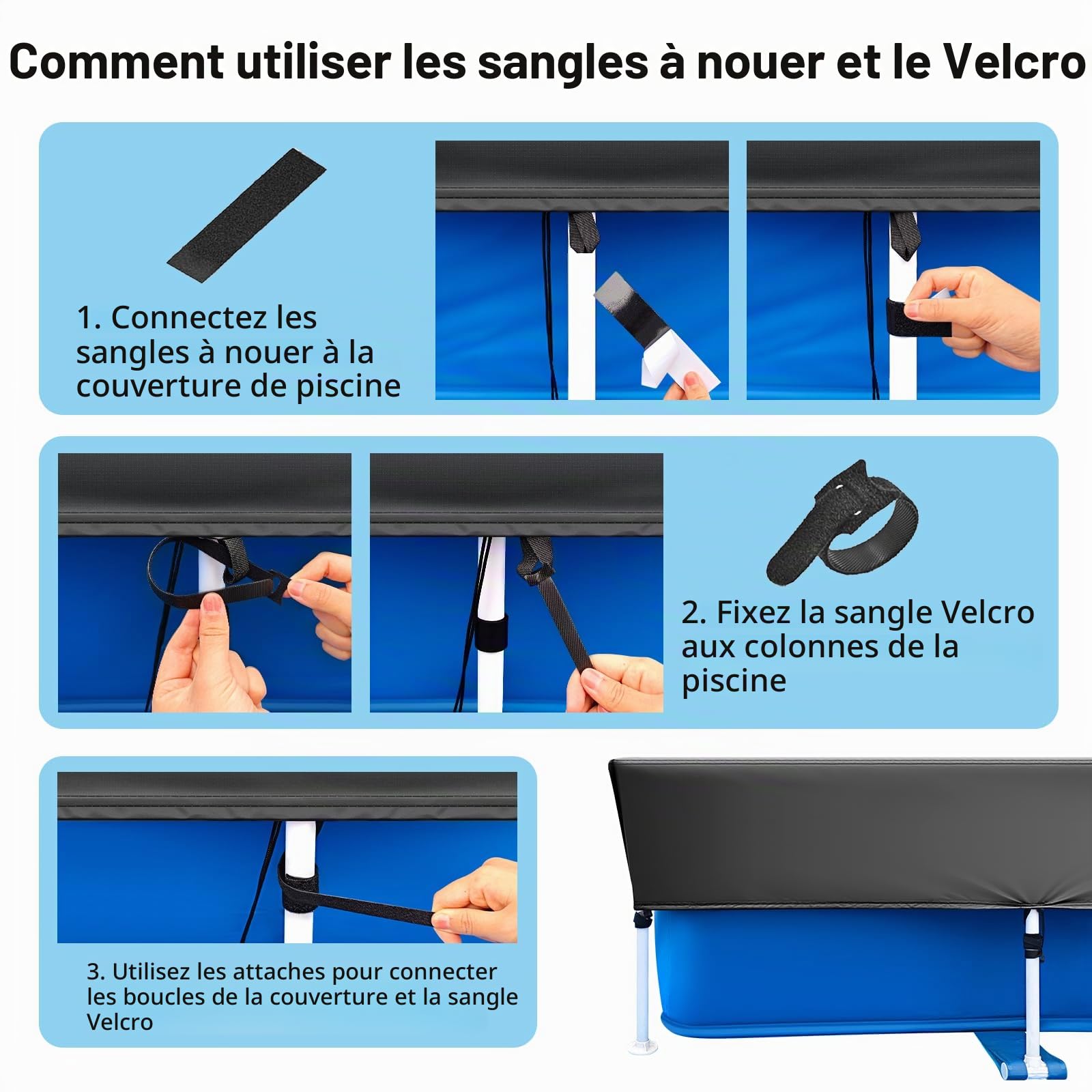 Bâche de piscine rectangulaire - 2 x 3 m - 300 x 200 cm - Facile à installer - Anti-poussière - Pour piscine à cadre rectangulaire