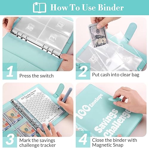 Miniatura 5 de Carpeta de desafío de ahorro de dinero de 100 sobres, carpeta de ahorro A5 con sobres de efectivo, carpeta de presupuesto para planificación y