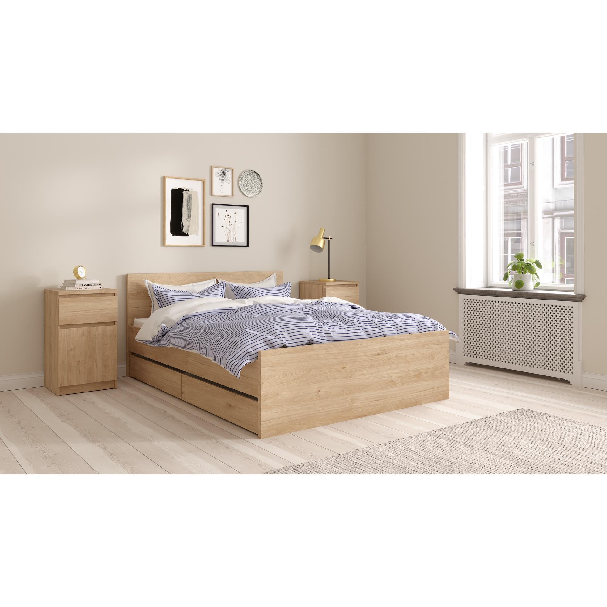 Juego de 2 Mesitas de Noche, Mesas Auxiliares SIL Oak con 1 Puerta y 1 Cajón,Color Jackson Hickory, 41 x 40 x 70 cm