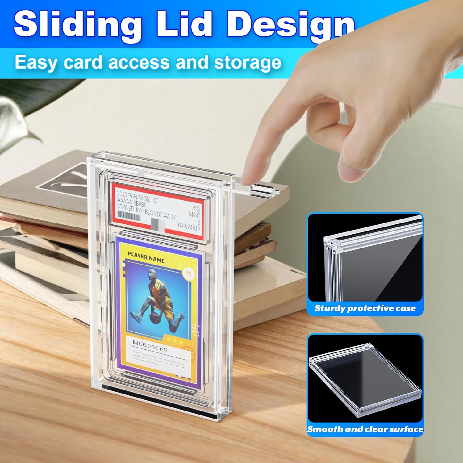 2 Pack Graded Card Display Case Compatible with PSA Graded Cards, Acrylic Card Sleeves Display Frame Wall Mount Slab Protector for Trading, Sports, Game Cards