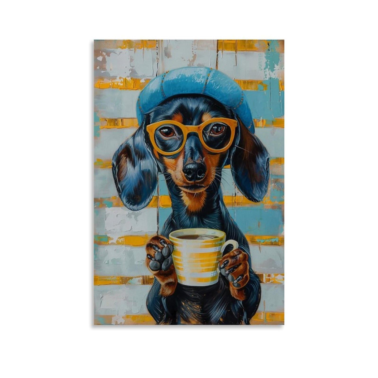 HUERYRYHY Striped Art Hound 02 Poster Wall Art Canvas Vintage Aesthetic Painting Decor for Rooms 20x30inch Unframe-style