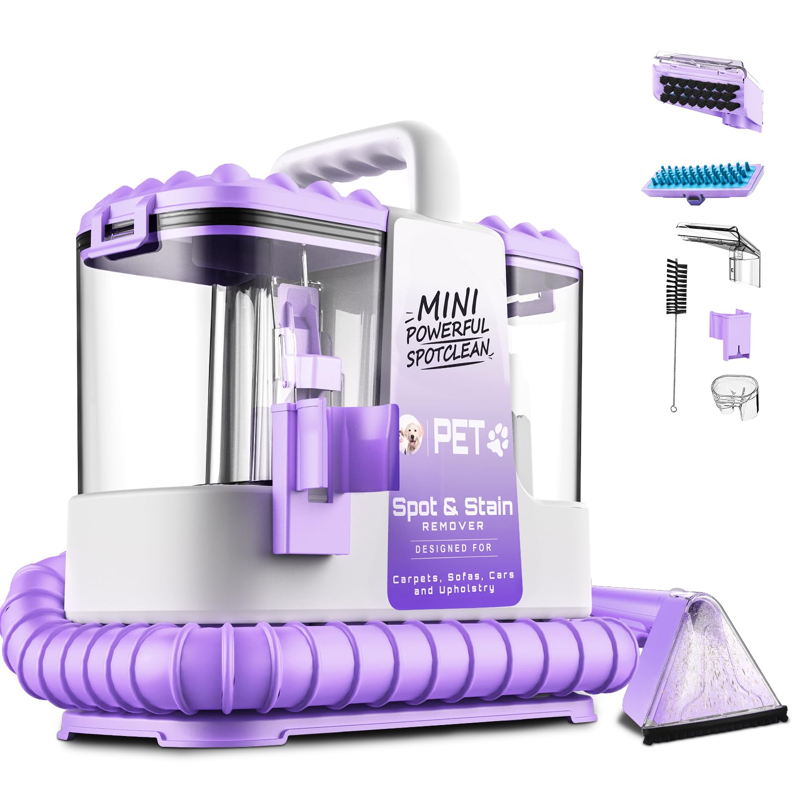 Polsterreiniger Gerät 600W 18KPa Waschsauger Nasssauger, mit 500ml Reinigungslösung & 5 Zubehörteilen, Fleckenreiniger für Teppiche Sofas Treppen Polstermöbel Autos, leichtes kompaktes Design
