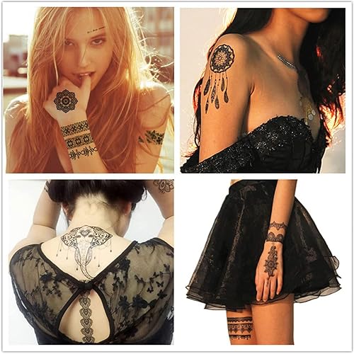 Miniatura 7 de Tatuajes temporales de henna marrón para mujeres y niñas, calcomanías de tatuaje falso de encaje, misterio sexy, mandala flor, diseño de arte
