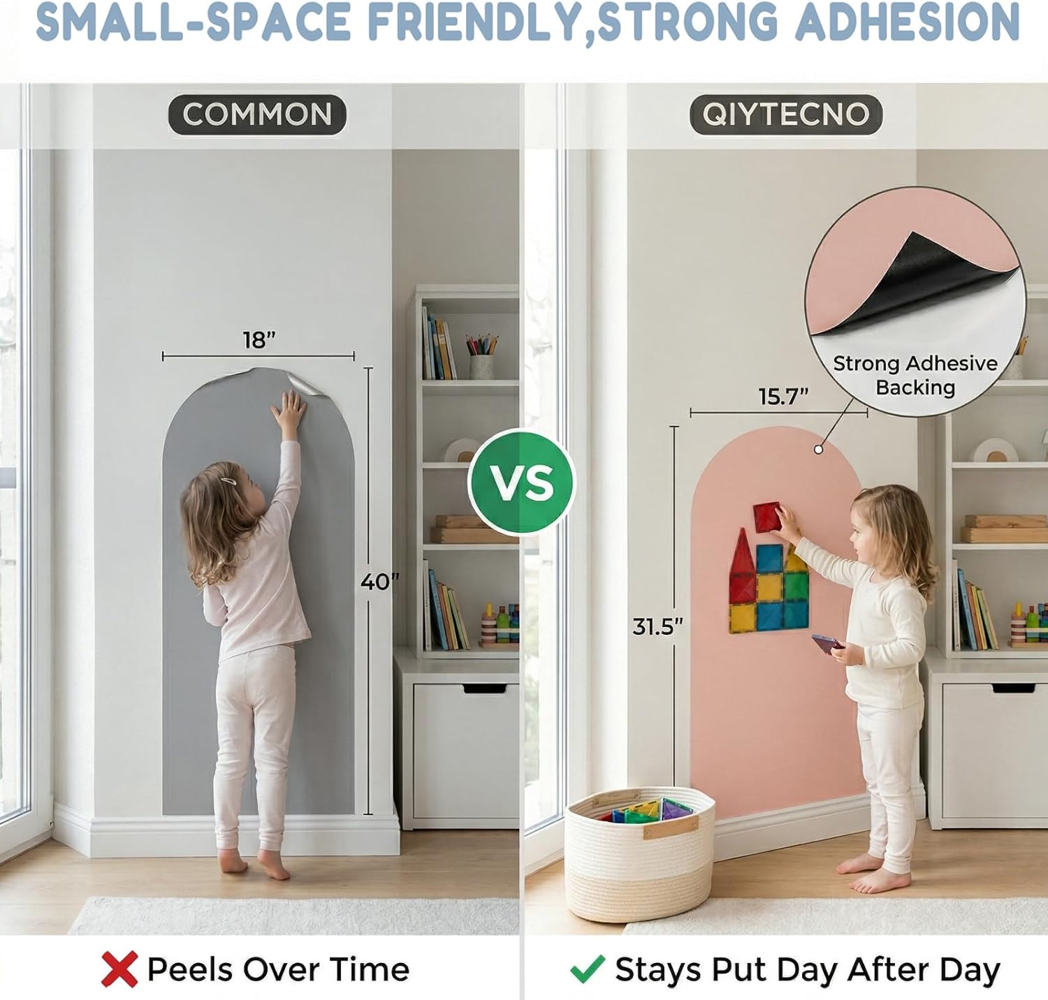 Magnetic Arch Wall Decal: 15.7" x 31.5" Peel and Stick Chalkboard with Strong Adhesive - Small Playroom Decor & Montessori-Inspired Nooks for Toddlers Ages 1–5 (Flesh Pink)