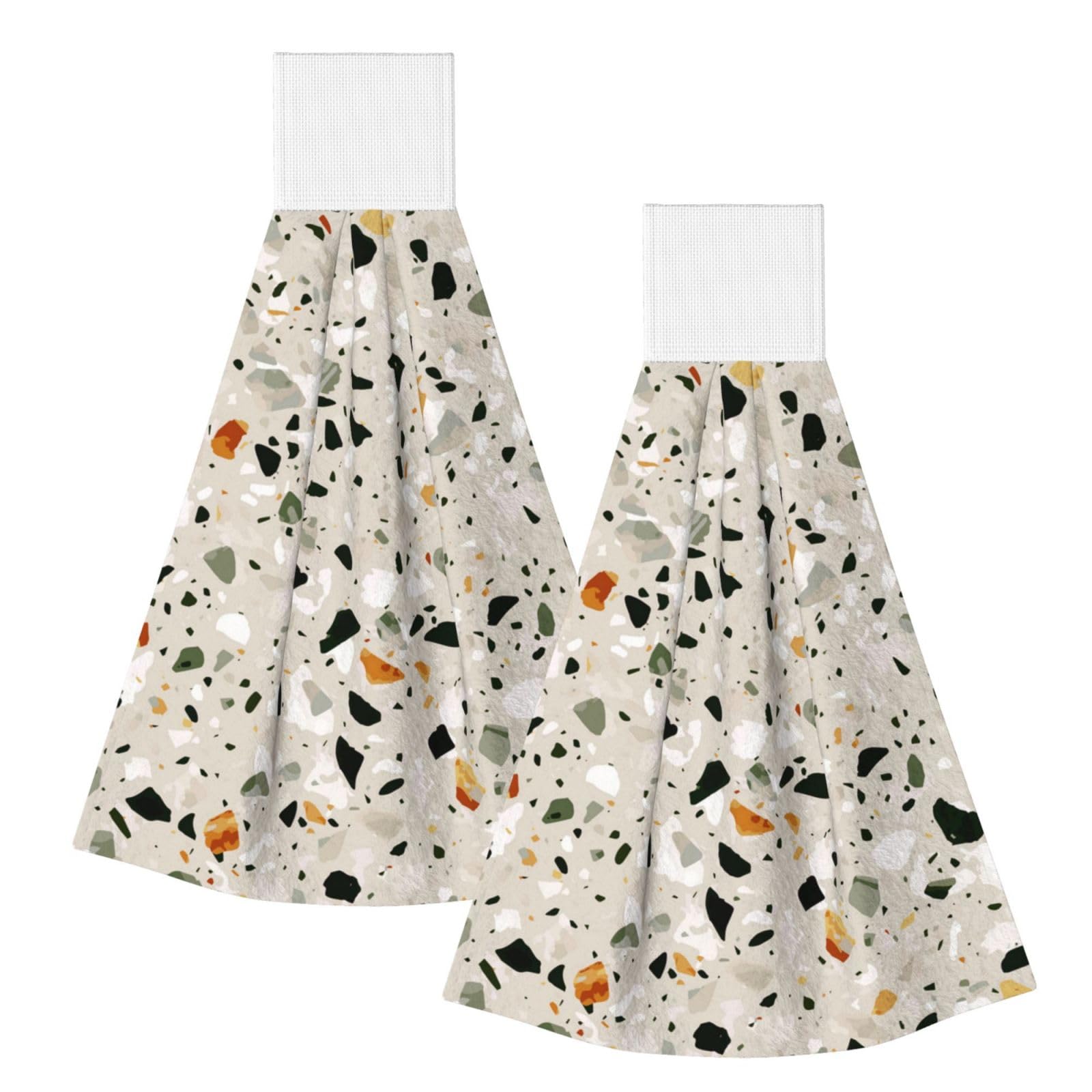 DOPKLNA Terrazzo, 2 Pcs Hanging Coral Fiber Hand Towels for Bathroom, Absorbent Kitchen Towels