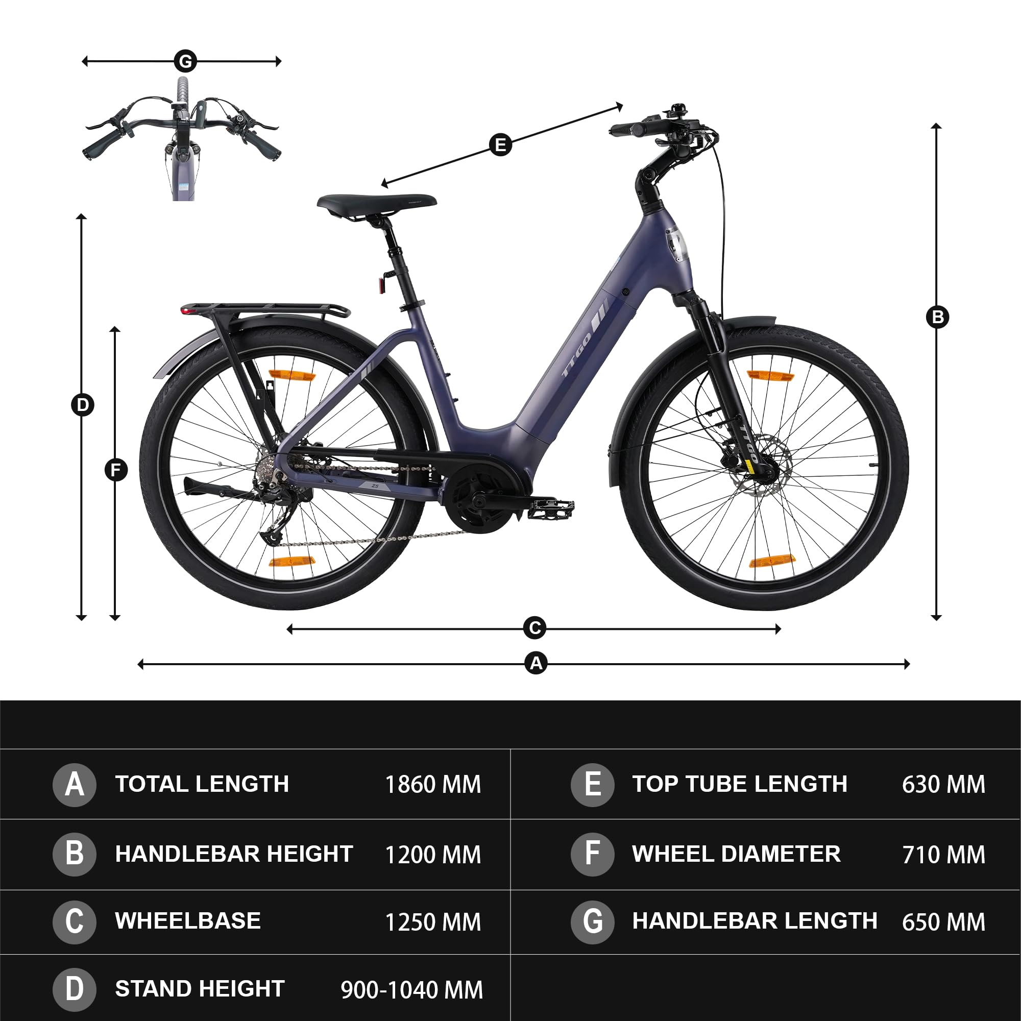 Vélo électrique 28" avec cadre en aluminium, moteur central Bafang 250 W, batterie 36 V 18 Ah, freins hydrauliques et écran LCD