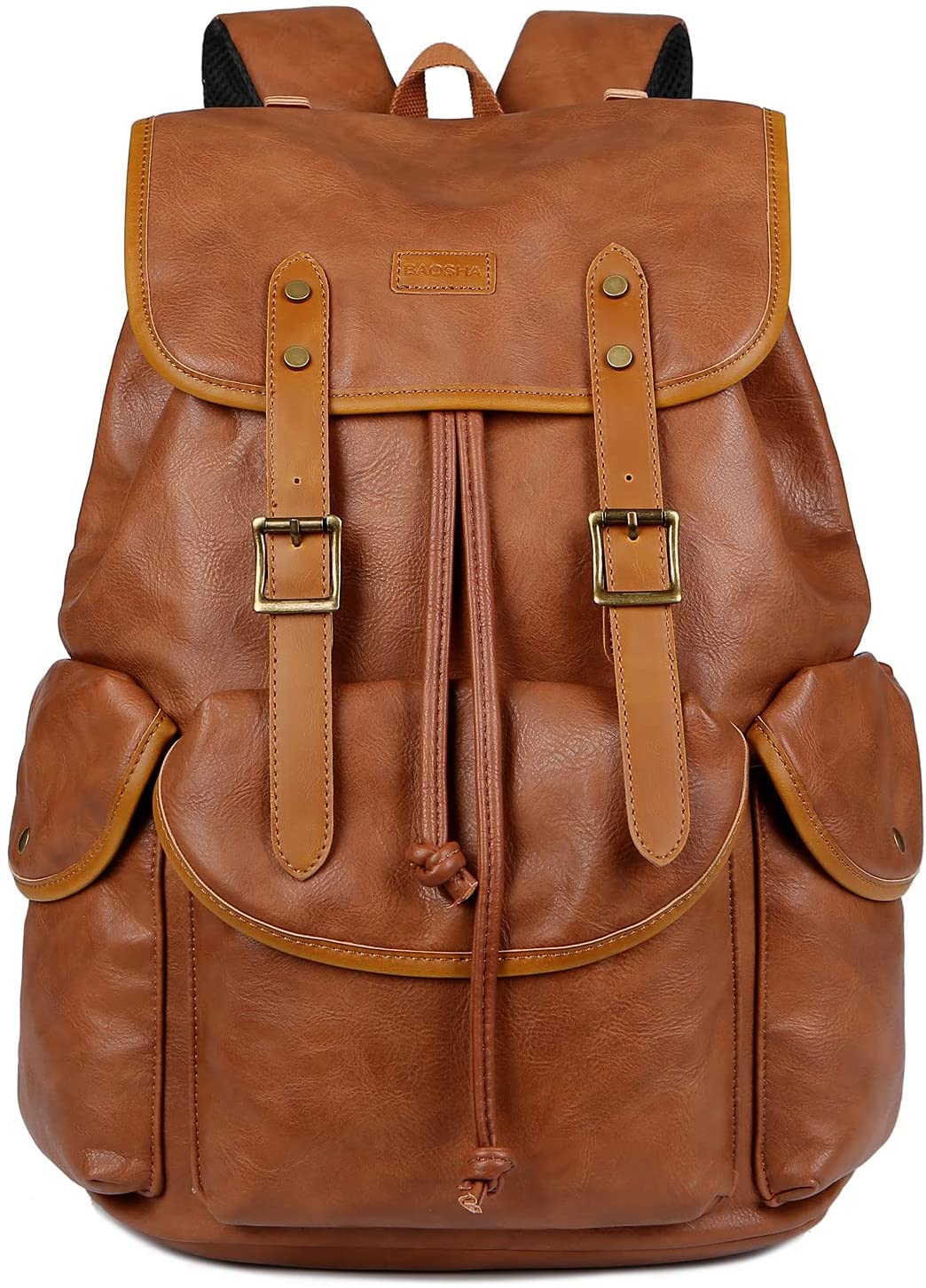Baosha CN-0 Sac à dos en cuir synthétique pour ordinateur portable de 15,6 pouces pour homme, pour affaires, travail, école, collège, sac à dos d'école, sac à dos de voyage