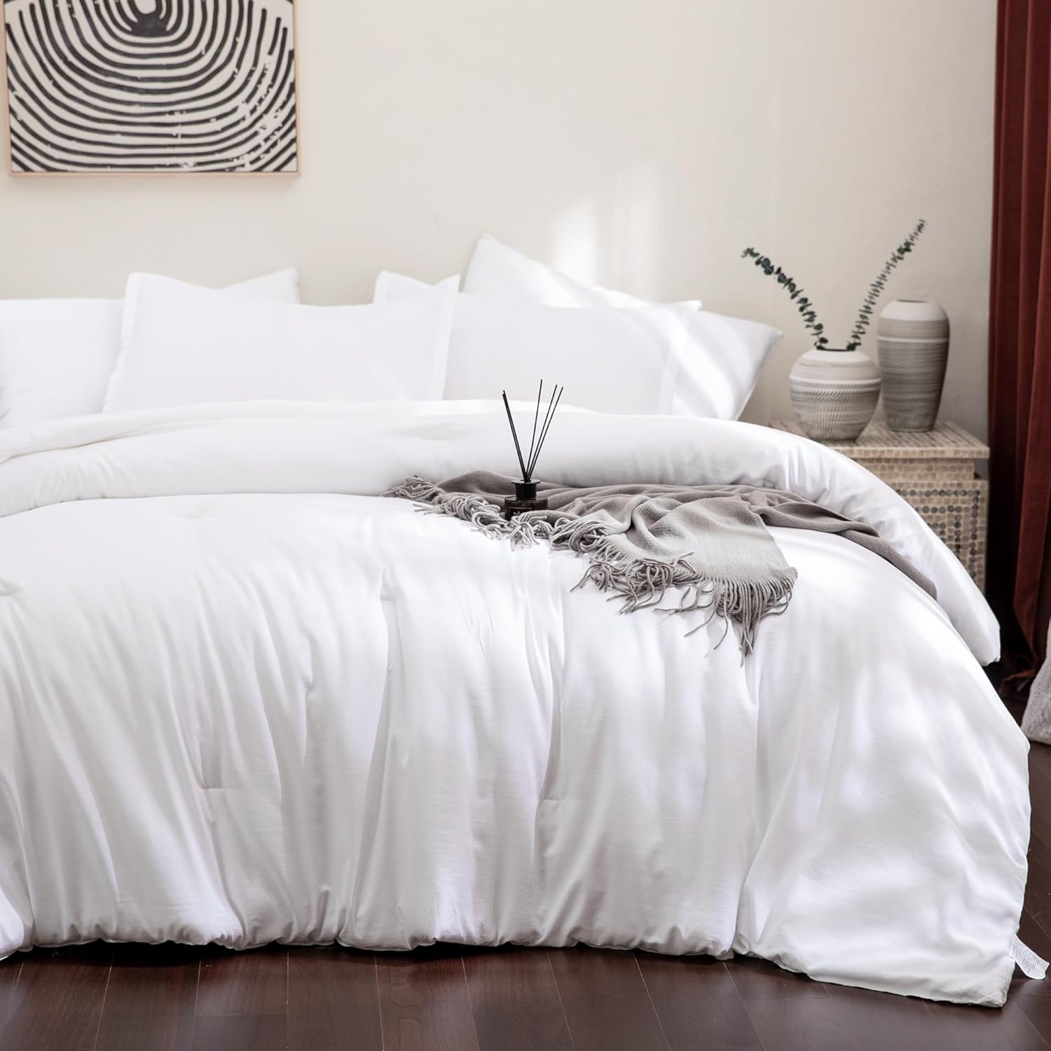 Andency White Solid Comforter King Set, 3 Pieces Lightweight and Fluffy Solid Comforter, All Season Soft Microfiber Down Alternative Bedding Comforters & Sets (104x90Inch Comforter) White King (104"x90")