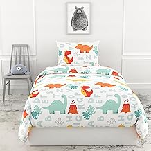 LORETO - A QUALITY LINEN BRAND 100% Pure Cotton Bedsheet for Single Bed, 144TC Soft & Breathable Single Bed Sheet with Pillow Cover (Orange & Mint Alphabet Dino Play, 54 x 84 Inches)