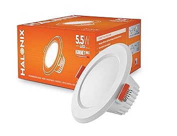 Halonix Kornet 5.5-Watt Concealed downlighter | Junction Box Downlighter | Cut Out- 3 inch | Surge Protection - Upto 4 KV (Pack of 1, White), Polycarbonate - image, photos
