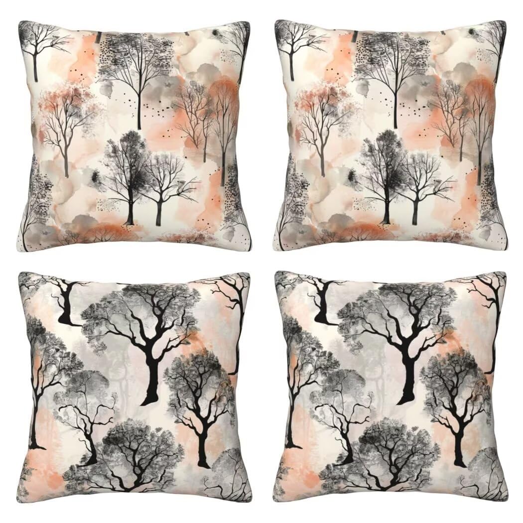 Kissenbezug 65x65 Samt Grau Kissenbezüge 4er Set Dekorative Sofakissen Couchkissen Minimalistischer Baum Sofa Kissen Kissenhüllen mit Verstecktem Reißverschluss für Schlafzimmer Wohnzimmer -LI548