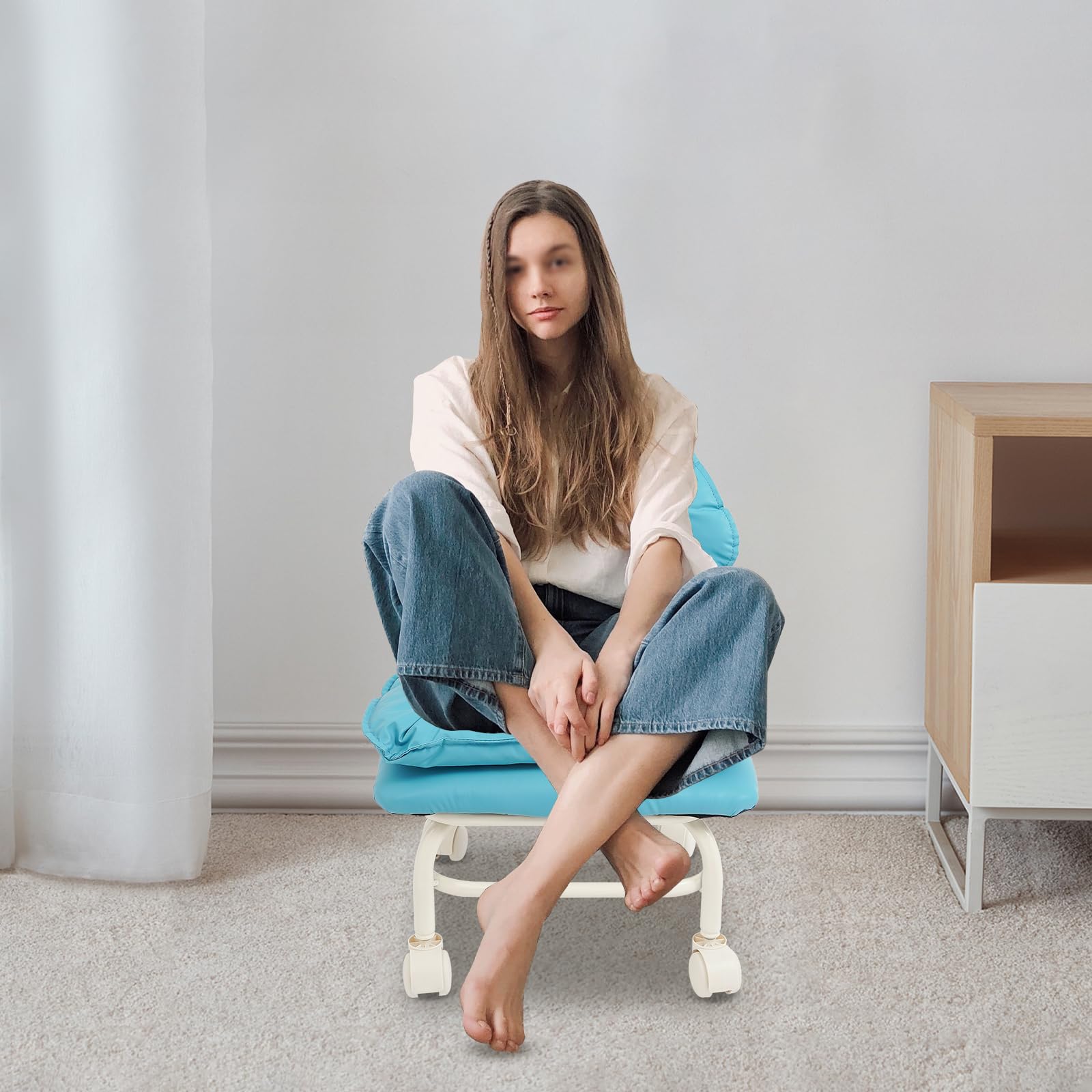 Tabouret Roulant avec Dossier pour Salon Bureau 150kg Azur