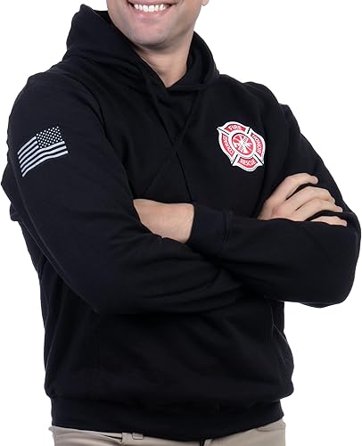 Ann Arbor T-shirt Co. Fire & Rescue Maltese Cross Firefighter Fire Courage Honor Men Women Hooded Sweatshirt Hoody