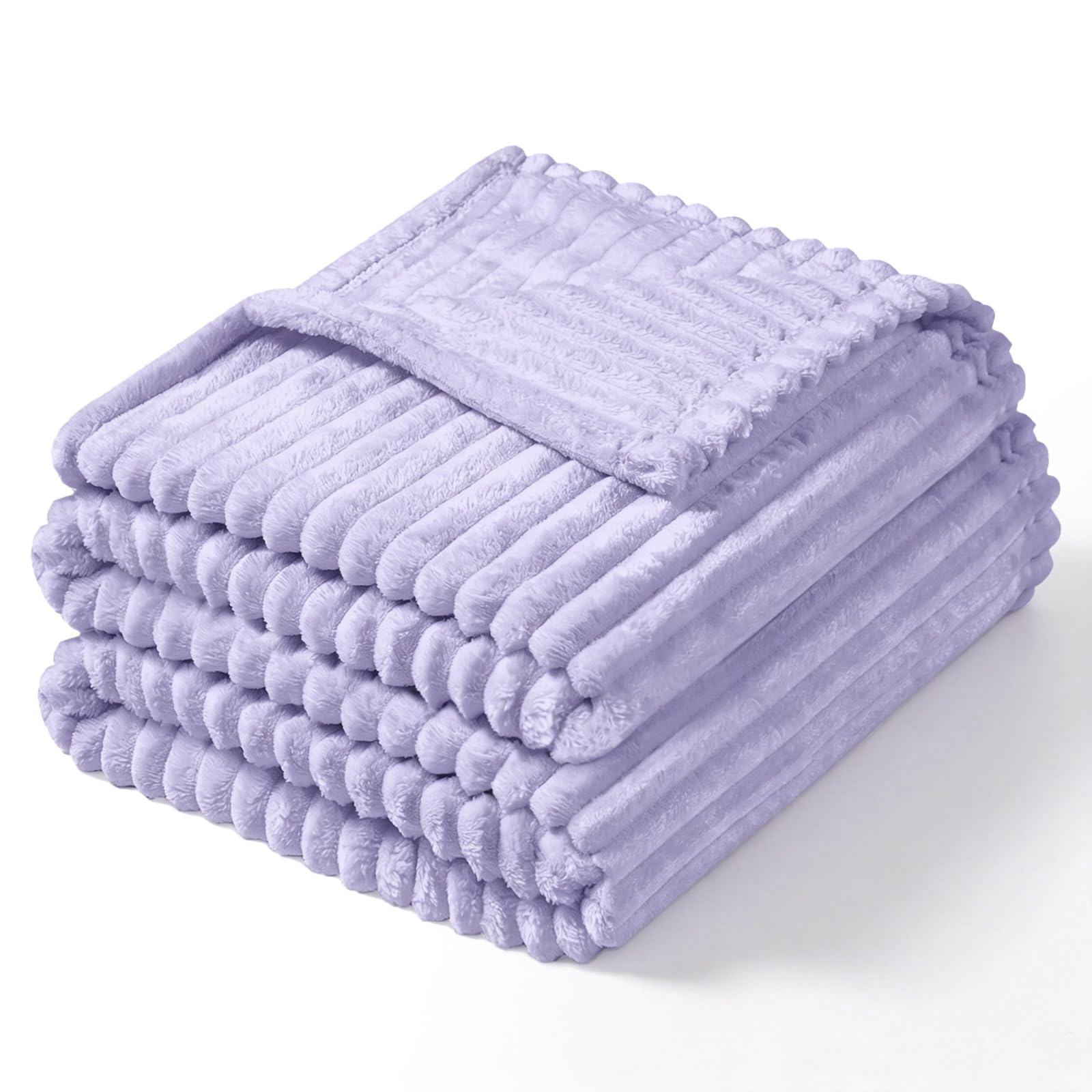 Vessia Flannel Fleece Throw Blanket for Couch,Sofa,Bed, 300GSM Striped Lavender Blanket for Adults and Kids, Super Soft Warm Cozy Lightweight Ribbed Lilac Throw for All-Season(Light Purple) — image 1