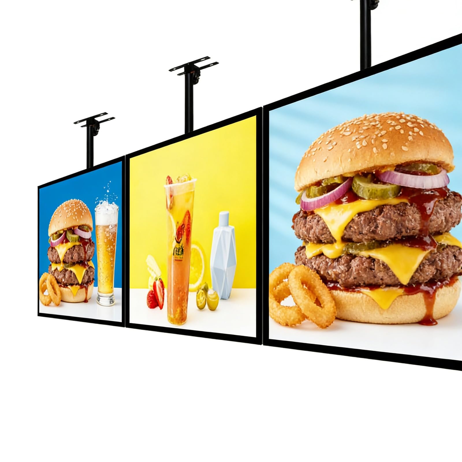 Caja de luz LED montada en la pared con poste telescópico, cartel digital para restaurante, cafetería, exhibición publicitaria 3D