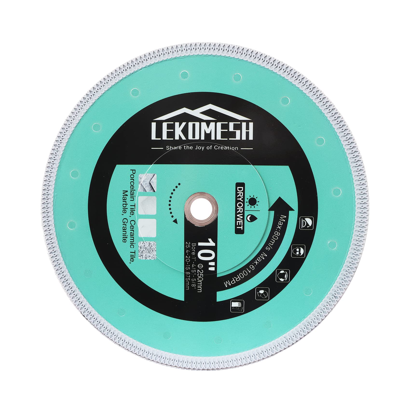LEKOMESH 10 Inch Tile Blade - Diamond Saw Blade Cutting Disc Wheel with X Mesh Super Thin Fast,Clean Cut Porcelain Ceramic Tile Marble Granite