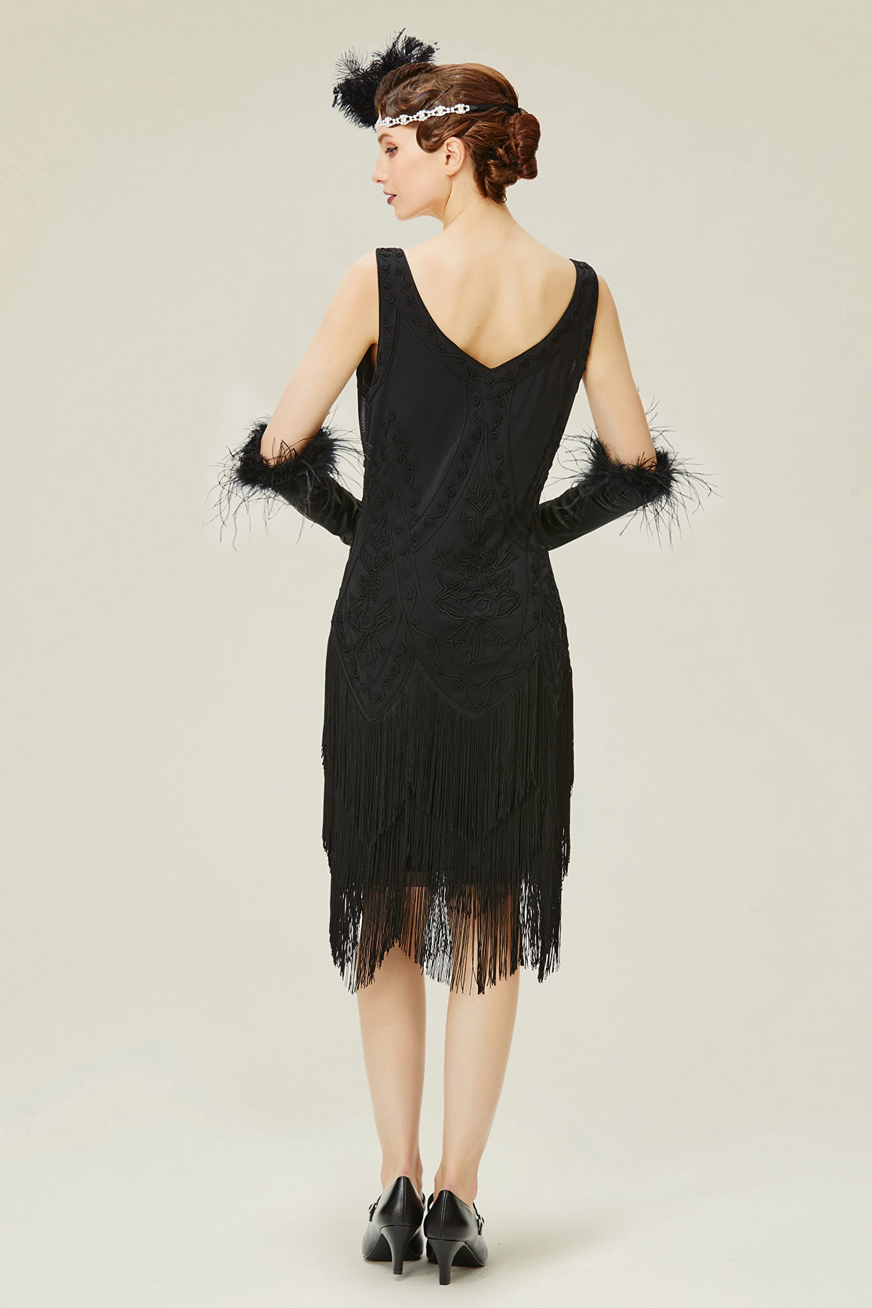 Babyond Robe à franges style années 1920 - Noir - Taille S
