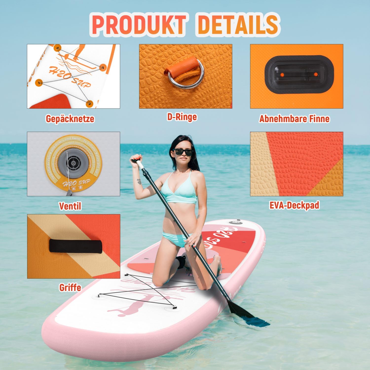 Stand Up Paddling Board-15 cm Dick Aufblasbares SUP Board,mit Rucksack,Haltbares Paddle Board Zubehör
