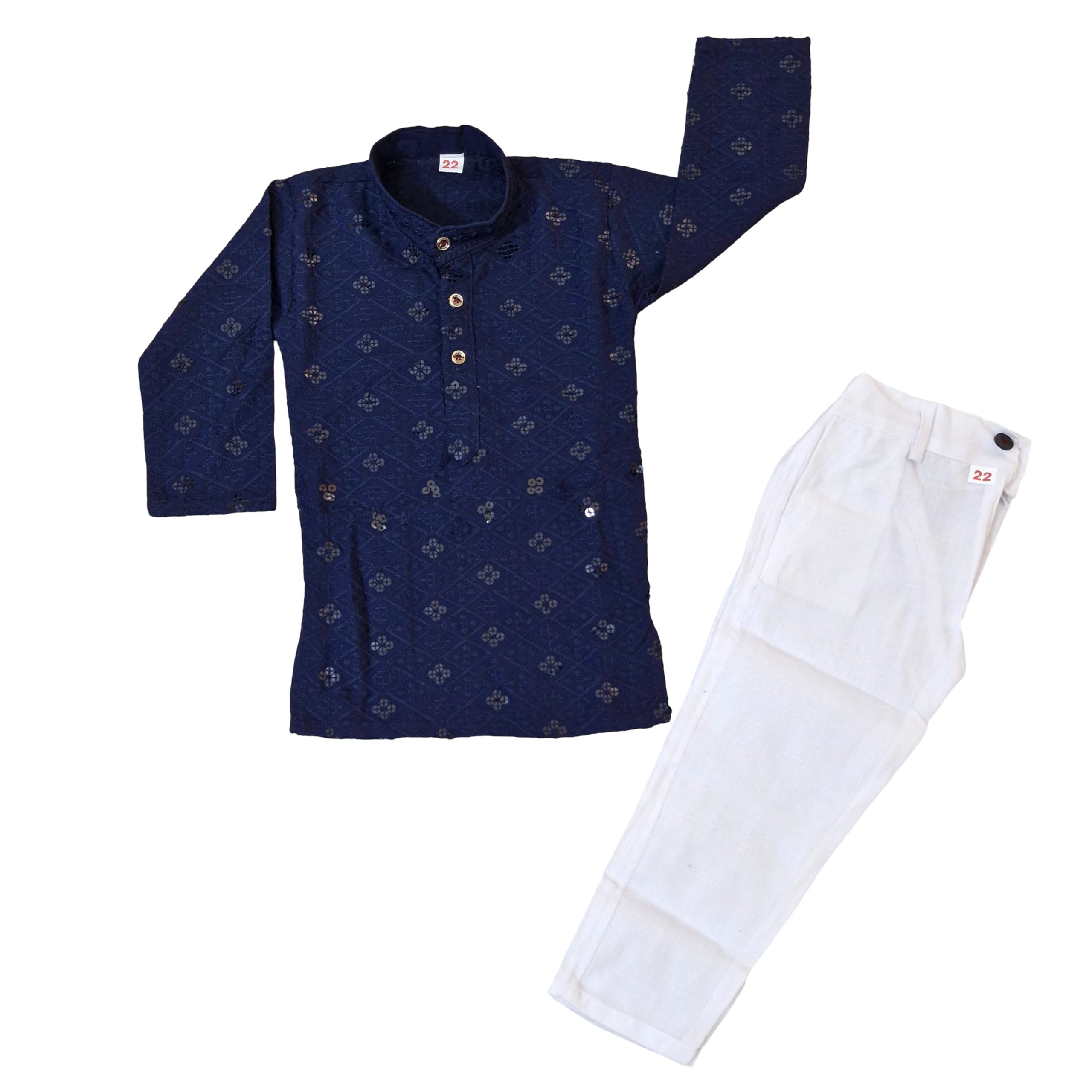 Nuwishtek Boys Cotton Blend Kurta Pajama Set, Regular Fit (Standard, Blue, 8-9 Y) 1