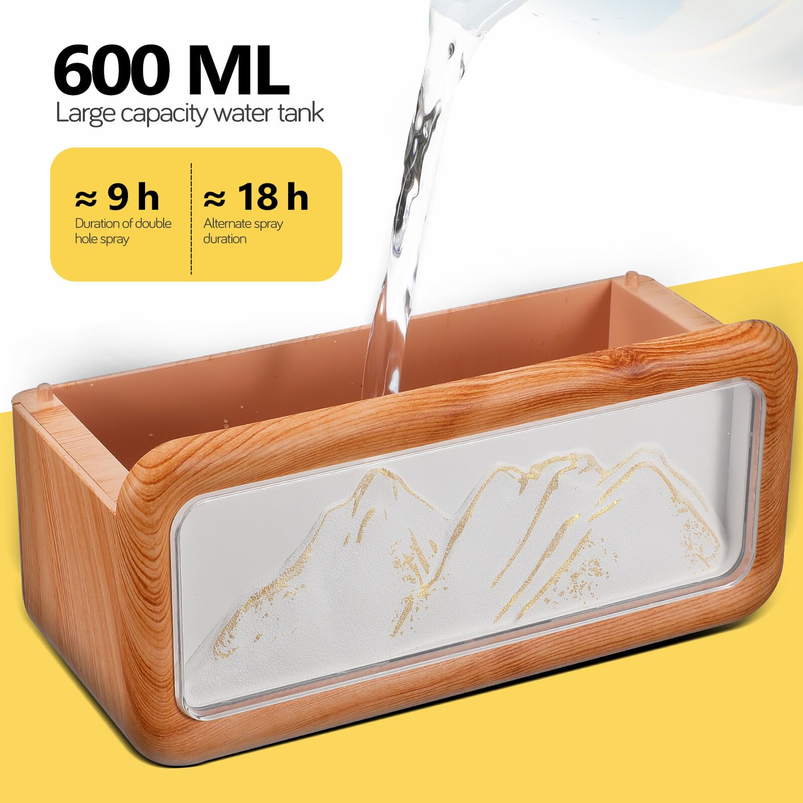Beavorty Humidificador de Escritorio Mini de 600 Ml Diseño de Veta de Madera y Doble Pulverización Silenciosa, Humidificador Portátil para Dormitorio, Oficina y Habitación de Ñiño