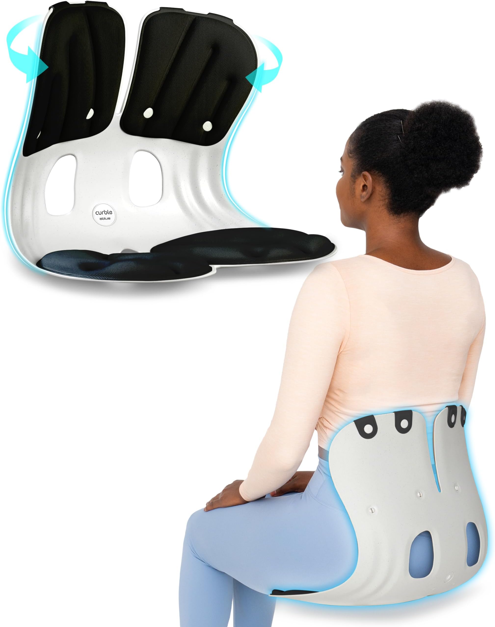 Curble GRAND(Extra Wide & Sturdy) – Ergonomic Chair Back Support, Lumbar Support for Good Posture Correction and Back Pain Relief, Perfect for Office Chair, Floor Seat, Work from Home, Patented(Black)
