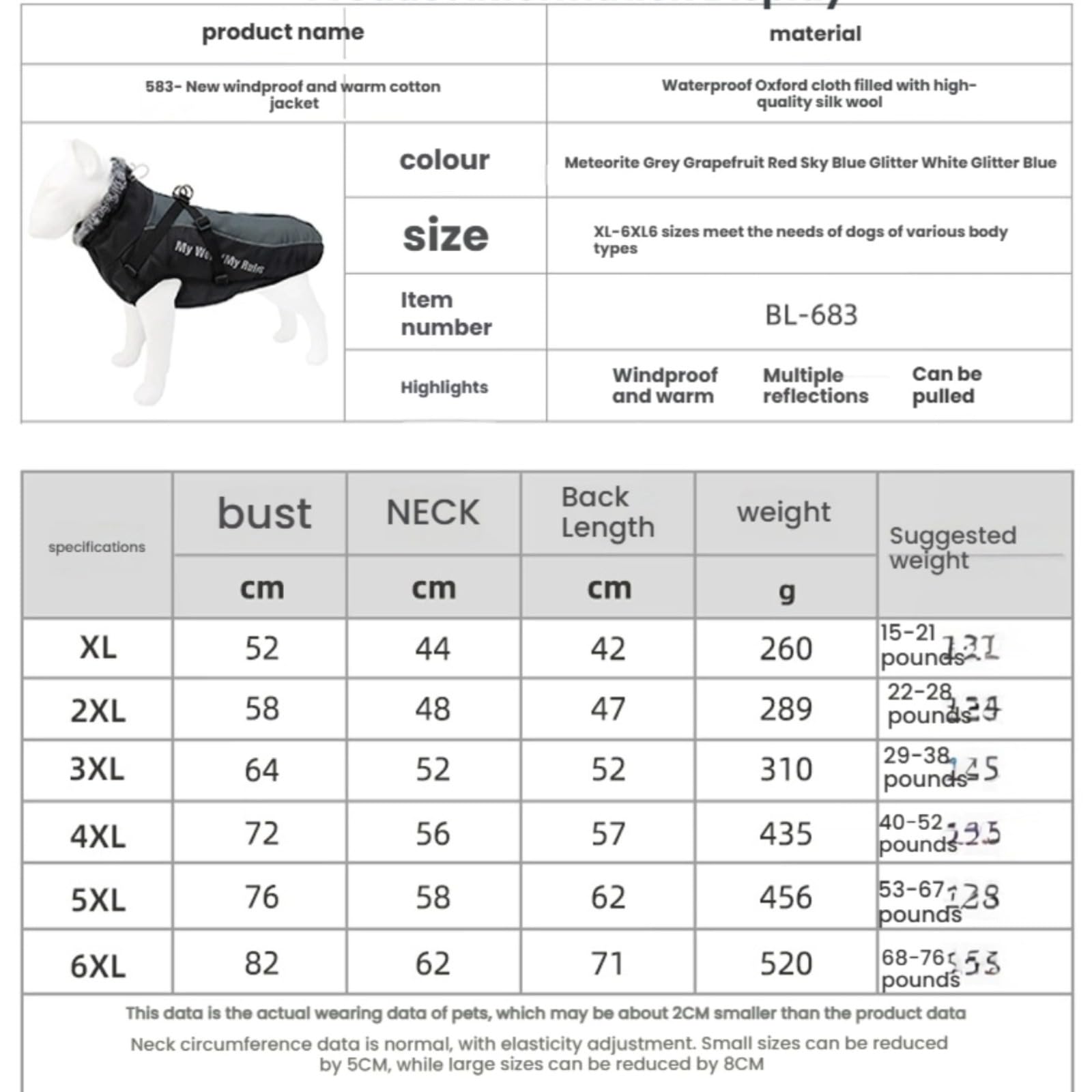 Manteau d'hiver épais et réfléchissant pour grand chien, coupe-vent, imperméable et doublé en polaire, facile à porter, blanc éclatant, taille 5XL