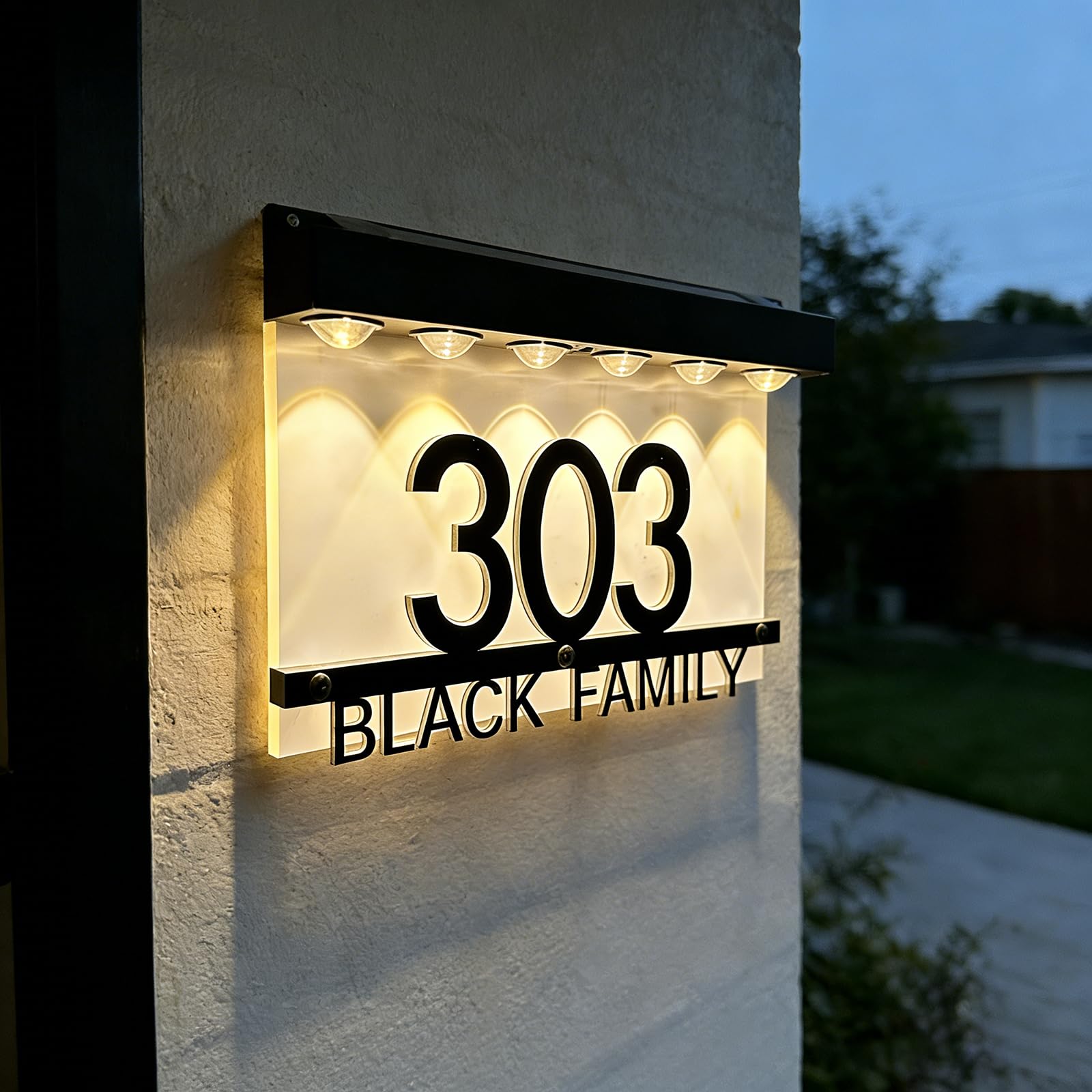 Solar Acrylic LED House Number Sign, Waterproof Customisable Illuminated Address Plaque, Outdoor Light for Home Garden Driveway, Modern Curb Appeal Door Signage