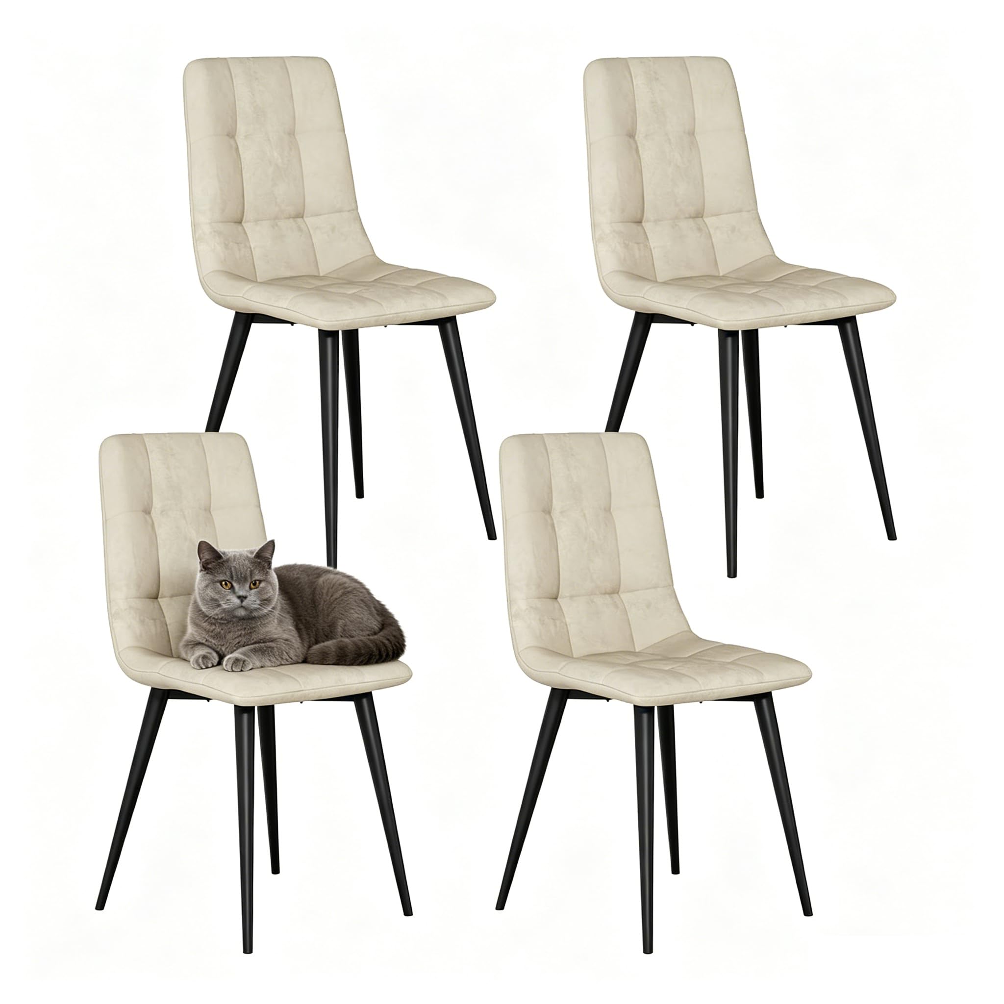 JMGJOY Velvet Dining Chairs Set of 4 Modern Upholstered kitchen Chairs Dining Room Chair Max.120kg Metal Legs Padded Seat Backrest for Living Room Bedroom, Beige — image 1