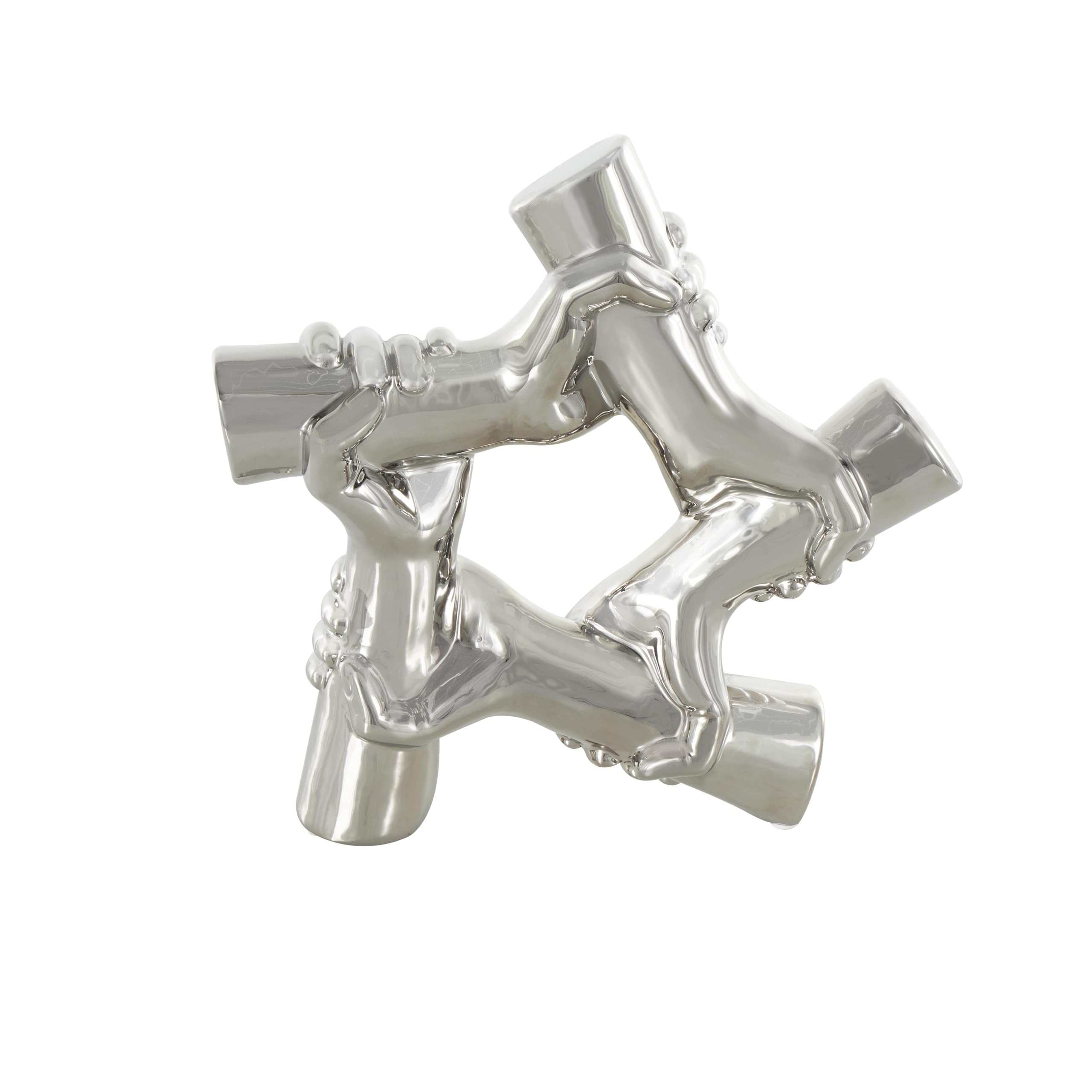 Deco 79 Scultura decorativa con mani in ceramica, decorazione per la casa, statuetta di accento 33 x 10,2 x 33 cm, argento