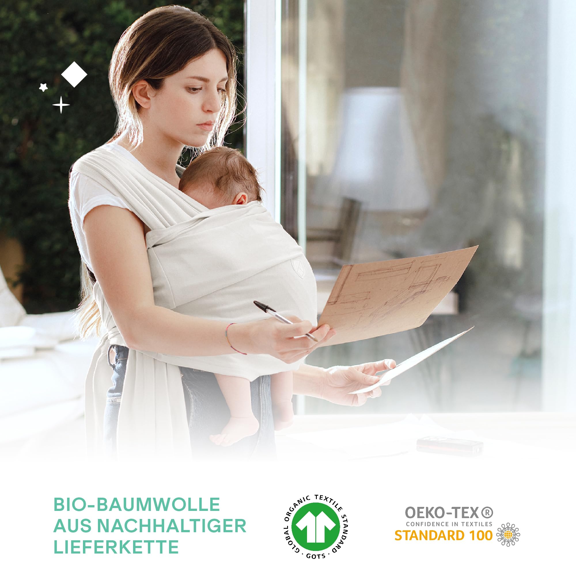Koala Babycare Babytragetuch - Einfach anzuziehen - Elastisches Tragetuch bis zu 15 kg - Verstellbar und Unisex