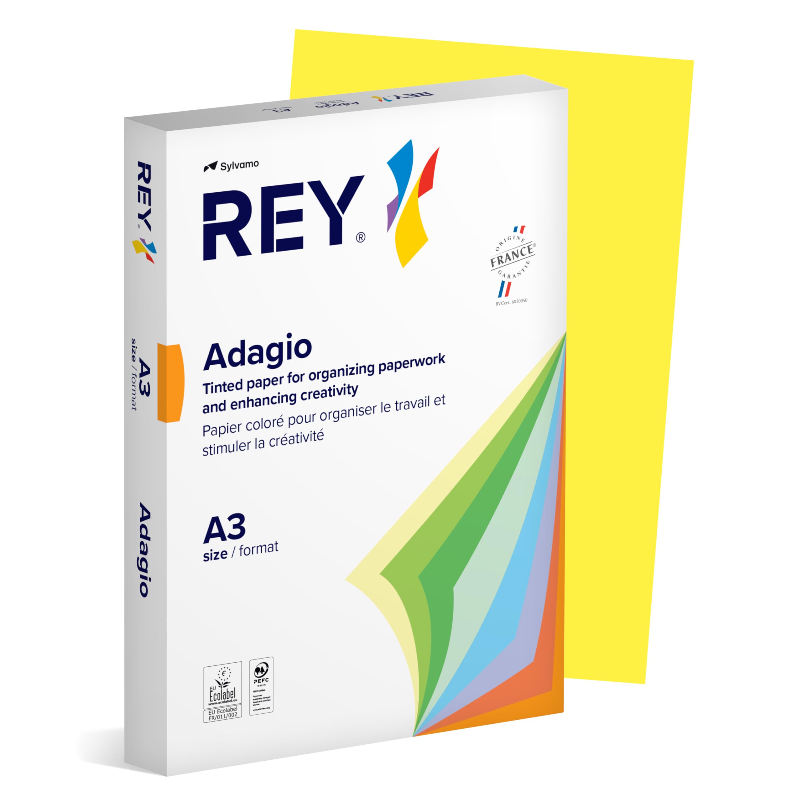 REY® ADAGIO, papier couleur jaune intense, 80g, A3, PEFC™, ramette de 500 feuilles