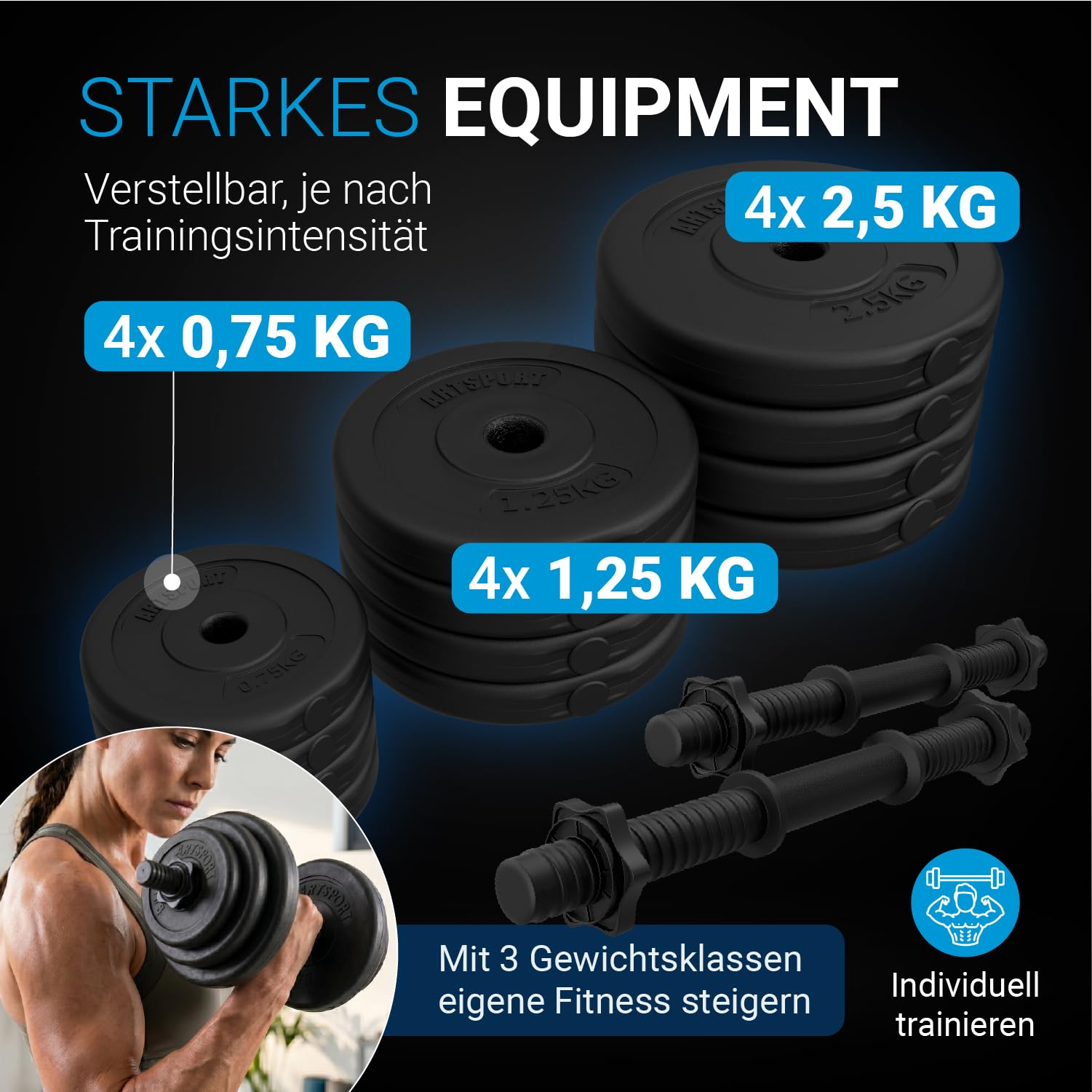 ArtSport 2er Hantelset 20/30 / 40 kg - Kurzhantel Set mit 2 Kurzhanteln, Gewichten & 4 Sternverschlüsse
