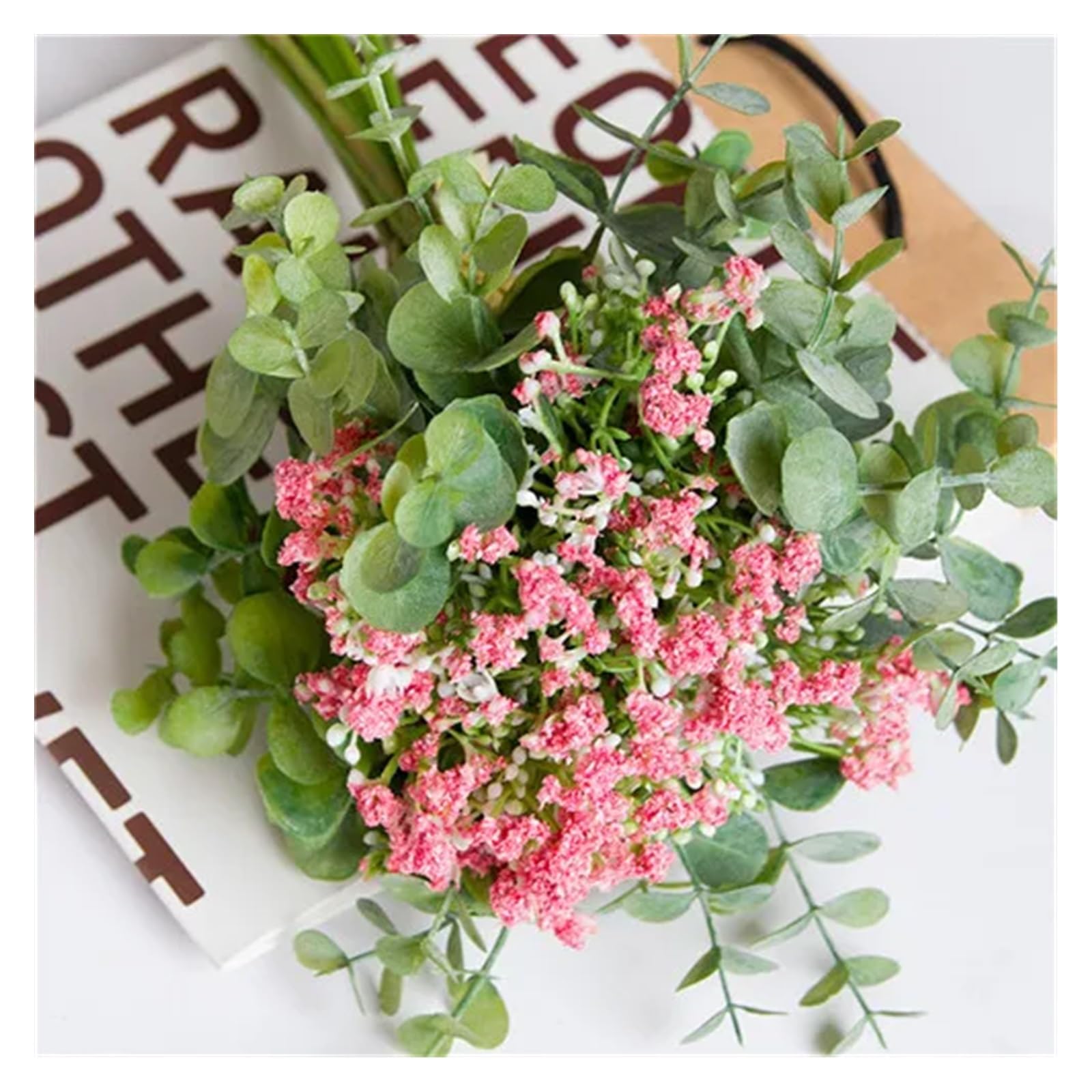 Fiori Artificiali Fiori Finti da 31 cm Fiori Verdi Artificiali Bouquet da Sposa Decorazione Domestica Fiori Finti Fiore Finto(Pink)